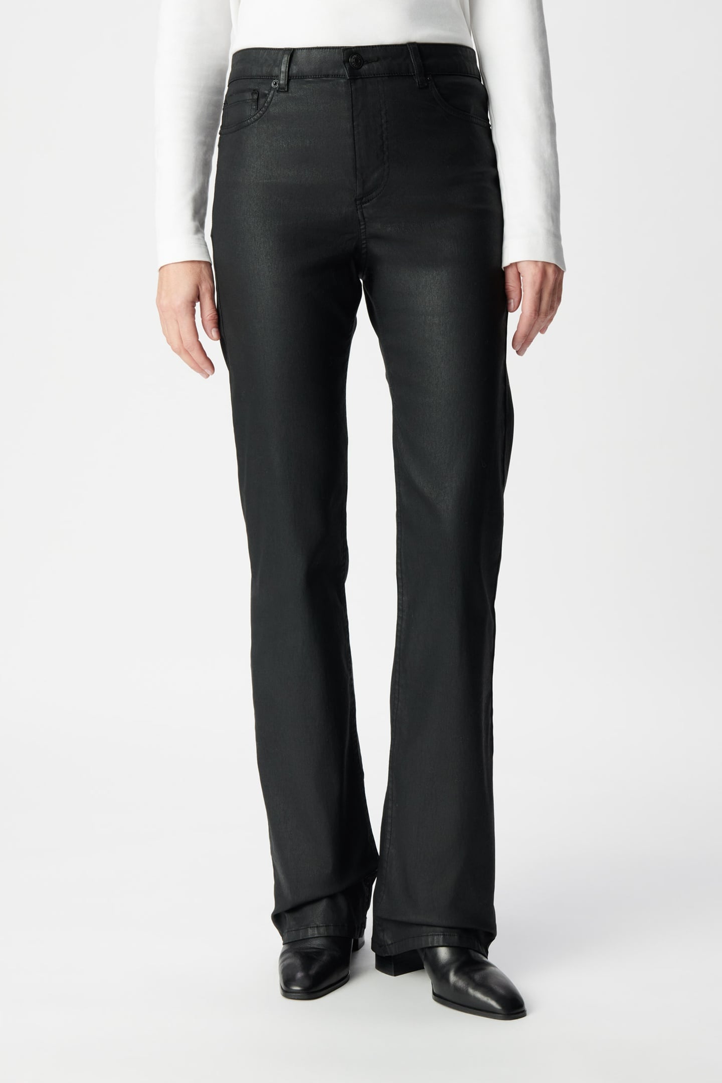 BLACK COATED HIGH-WAIST BOOTCUT JEANS 1