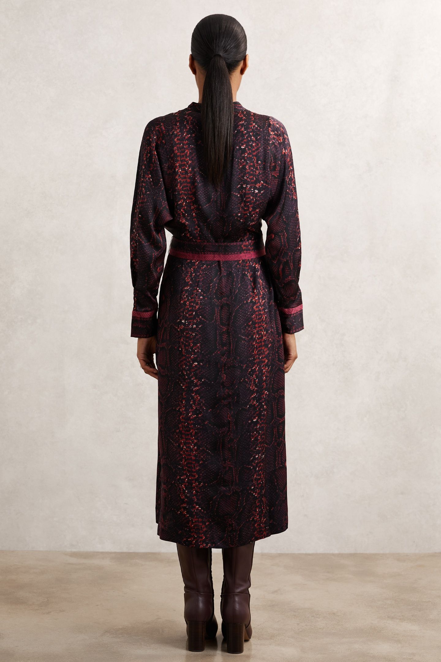 SNAKE PRINT MIDI DRESS BURGUNDY/BLACK 2