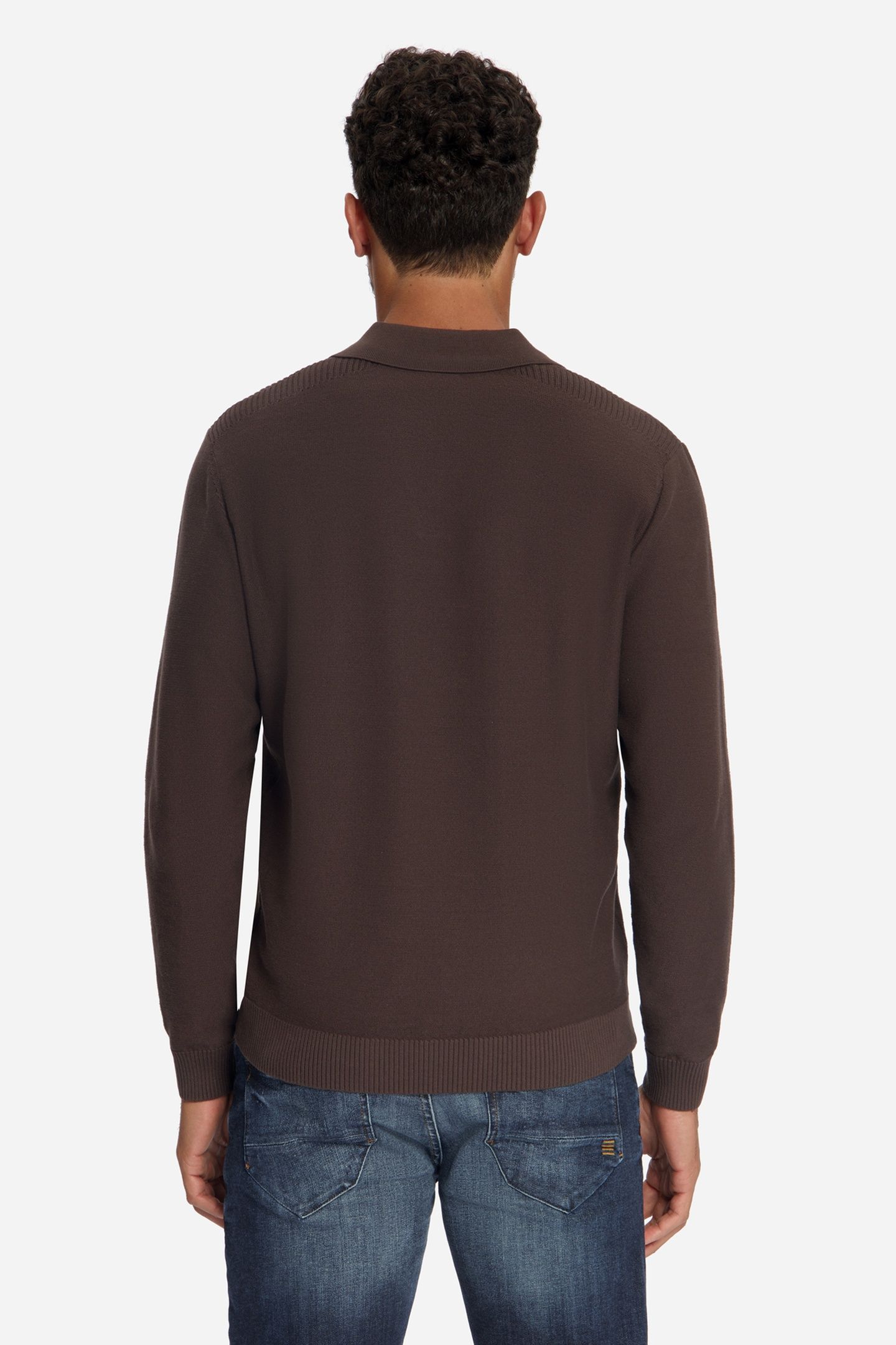 PULLOVER V-COLLAR SHOULDER DETAIL DARK BROWN 2