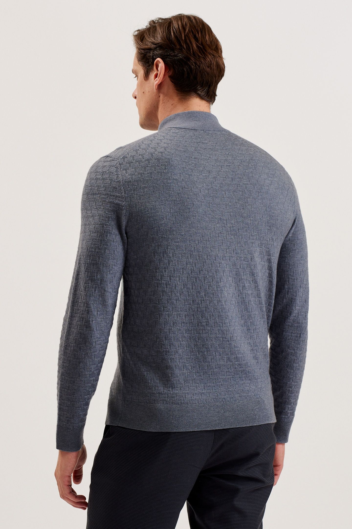 KURNLE LS T STITCH KNITTED HALF ZIP MID-BLUE 2