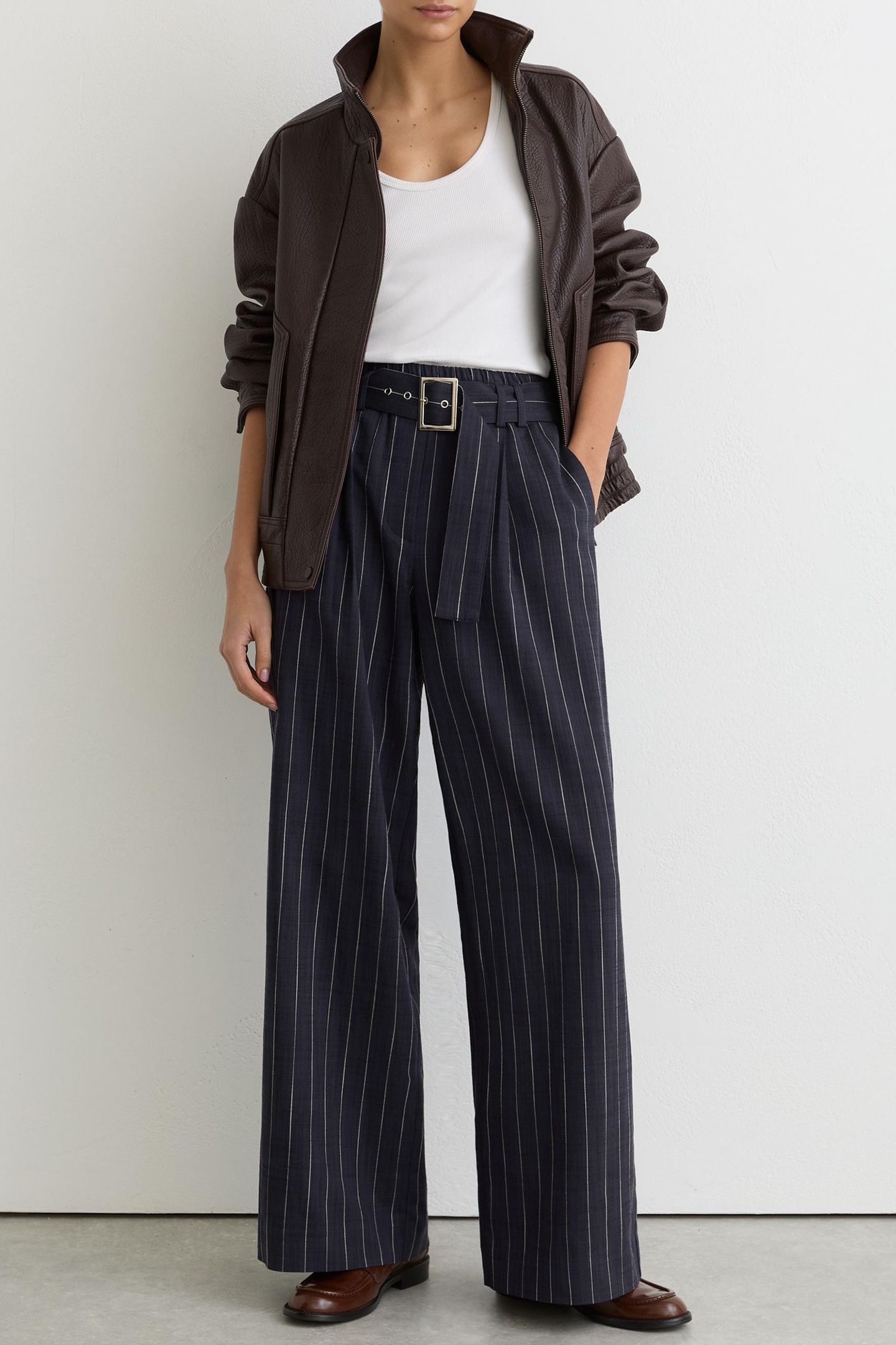 STRIPE WIDE LEG TROUSER NAVY 1