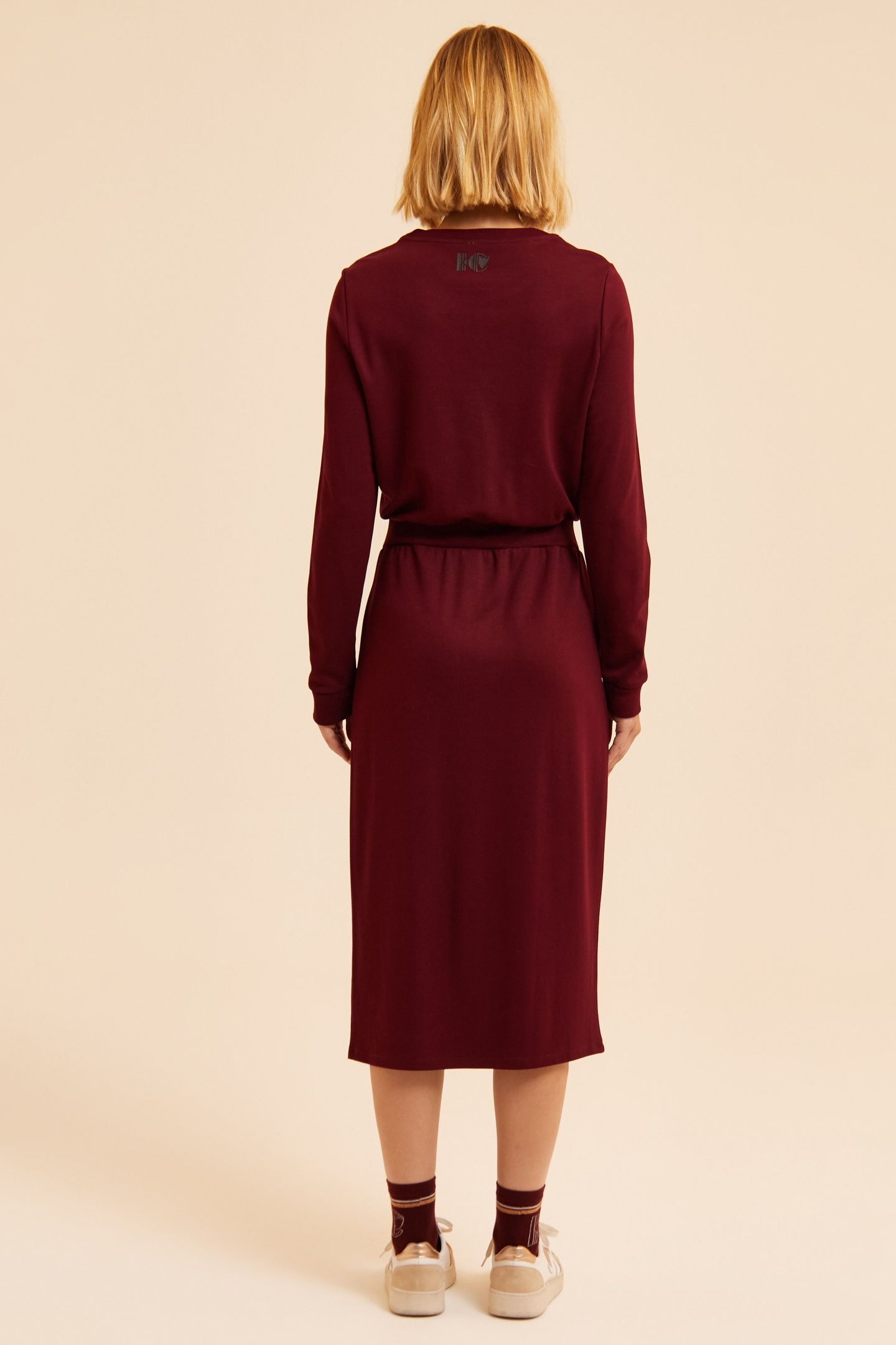 BURGUNDY SWEATSHIRT FABRIC LONG DRESS WITH MONOGRAM 2