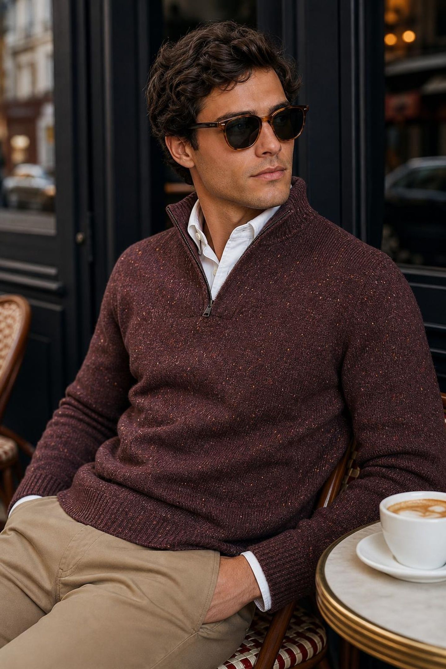 ZIP MOCK FISHERMANS SWEATER CHOCOLATE BROWN 7