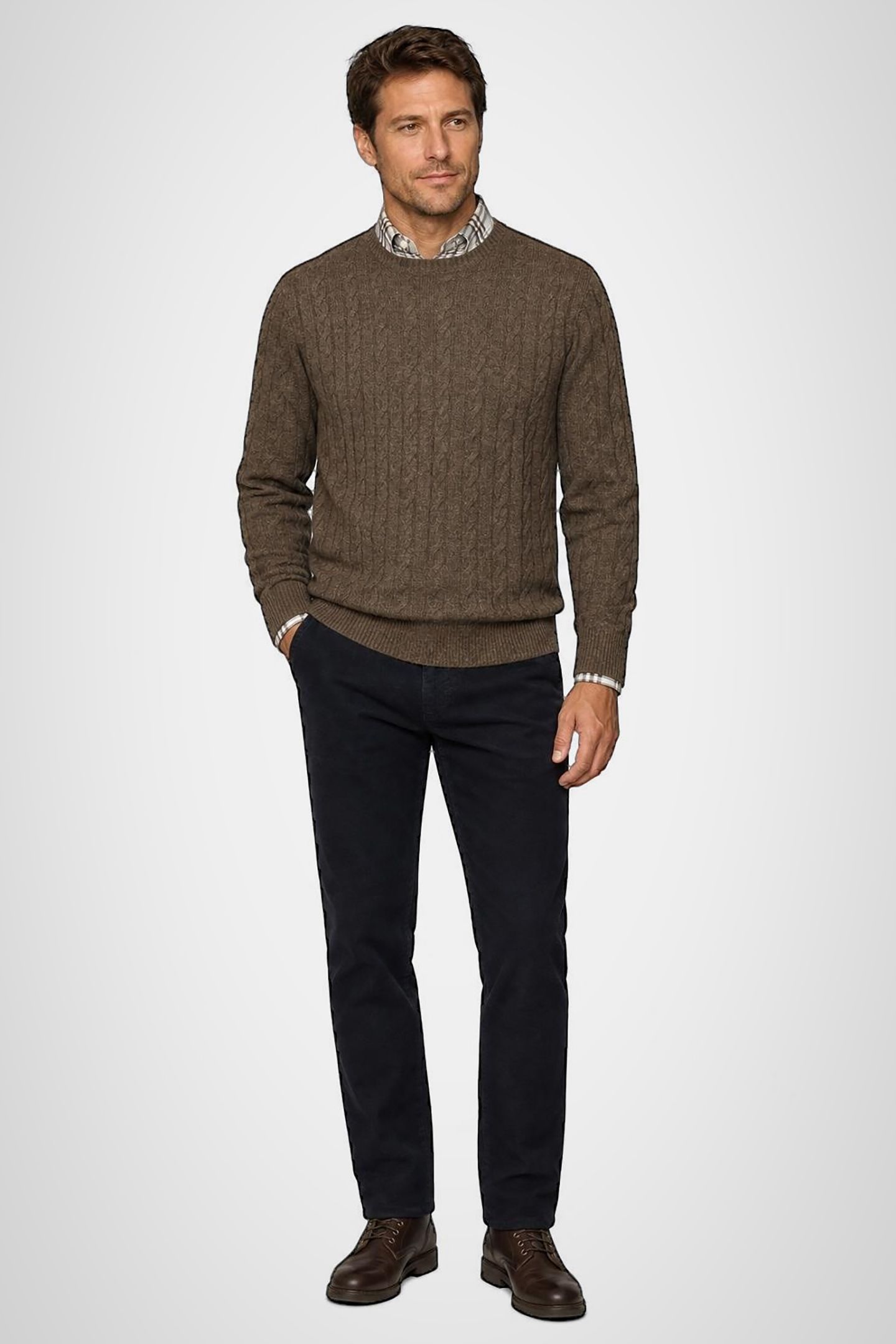 CABLE CREW NECK SWEATER CHOCOLATE BROWN 1