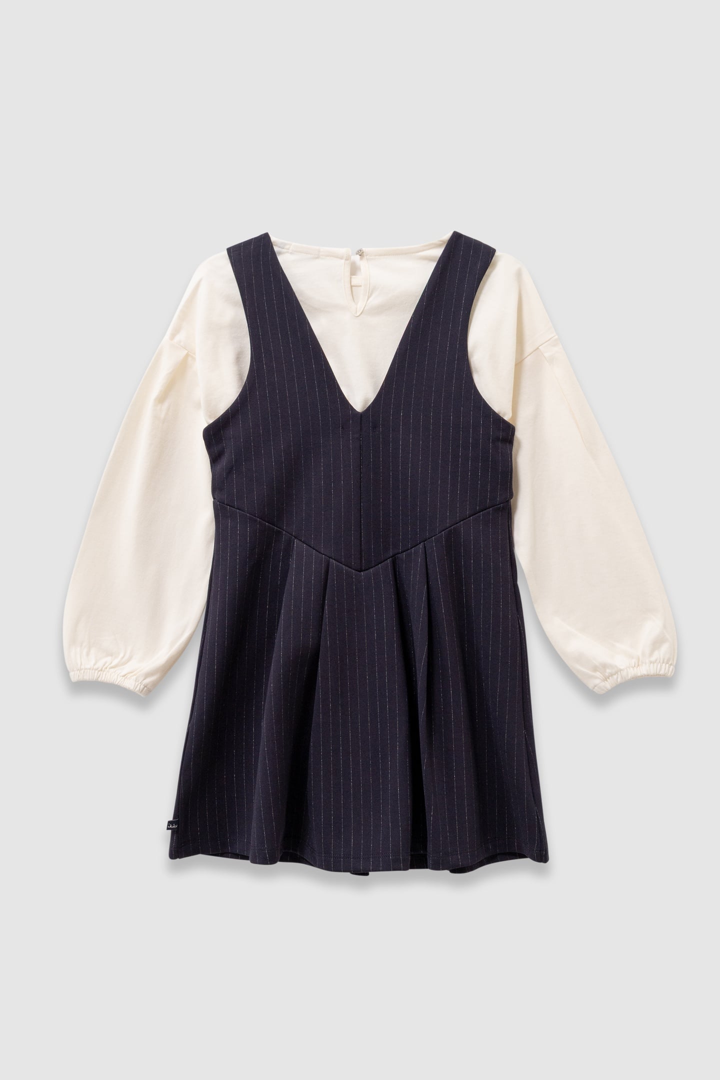 GIRLS’ 2-IN-1 NAVY PINSTRIPE DRESS AND ECRU T-SHIRT 2