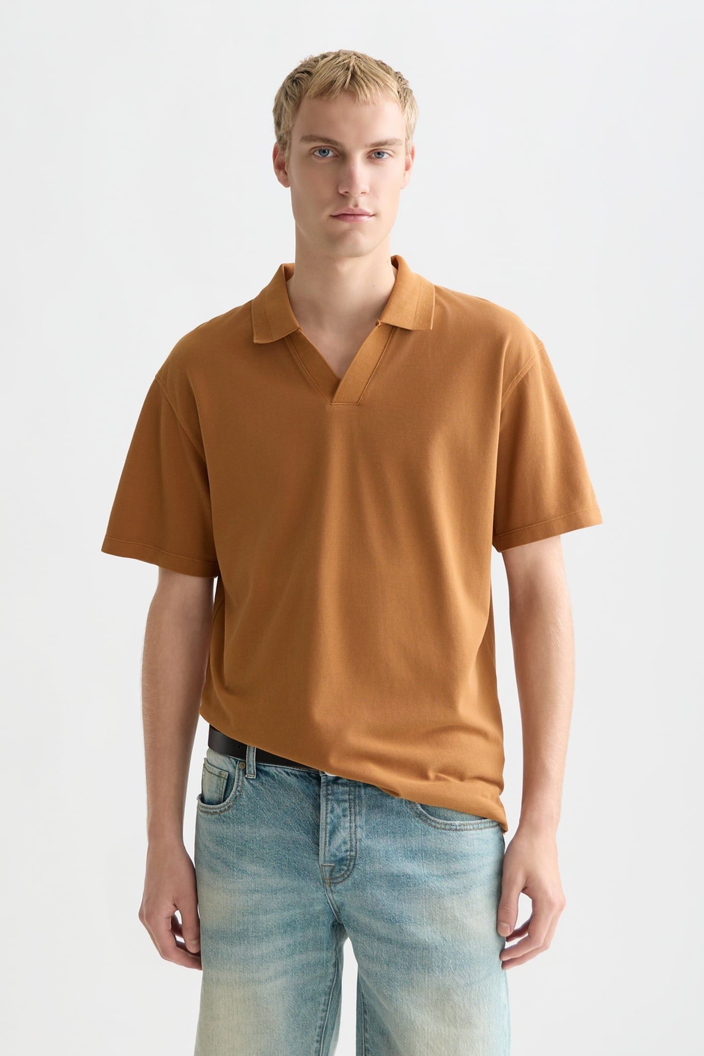 3 CROSSES PIQUE RELAXEDFIT GARMENTDYED POLO MEDIUM BROWN 1