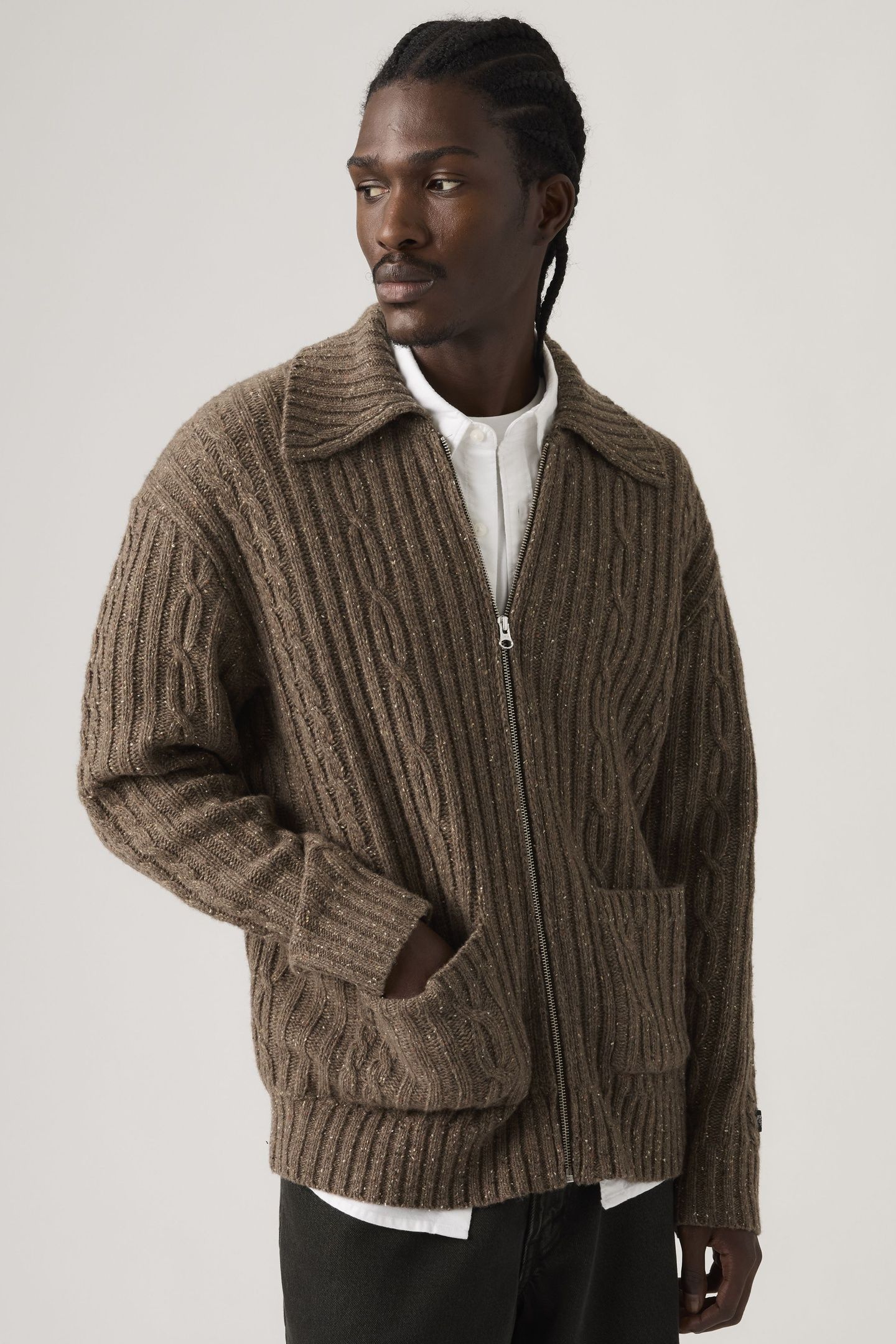 TELEGRAPH ZIP CARDIGAN WALNUT NEPS MN 11 3