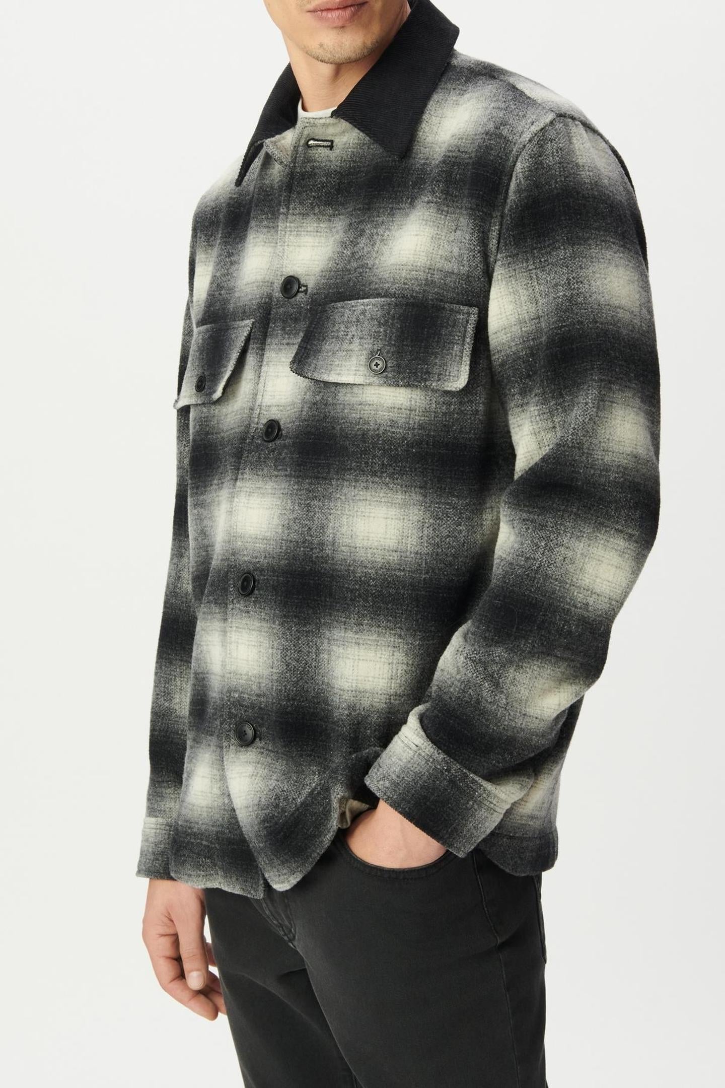 ANTHRACITE CHECK OVERSHIRT WITH VELVET COLLAR 3
