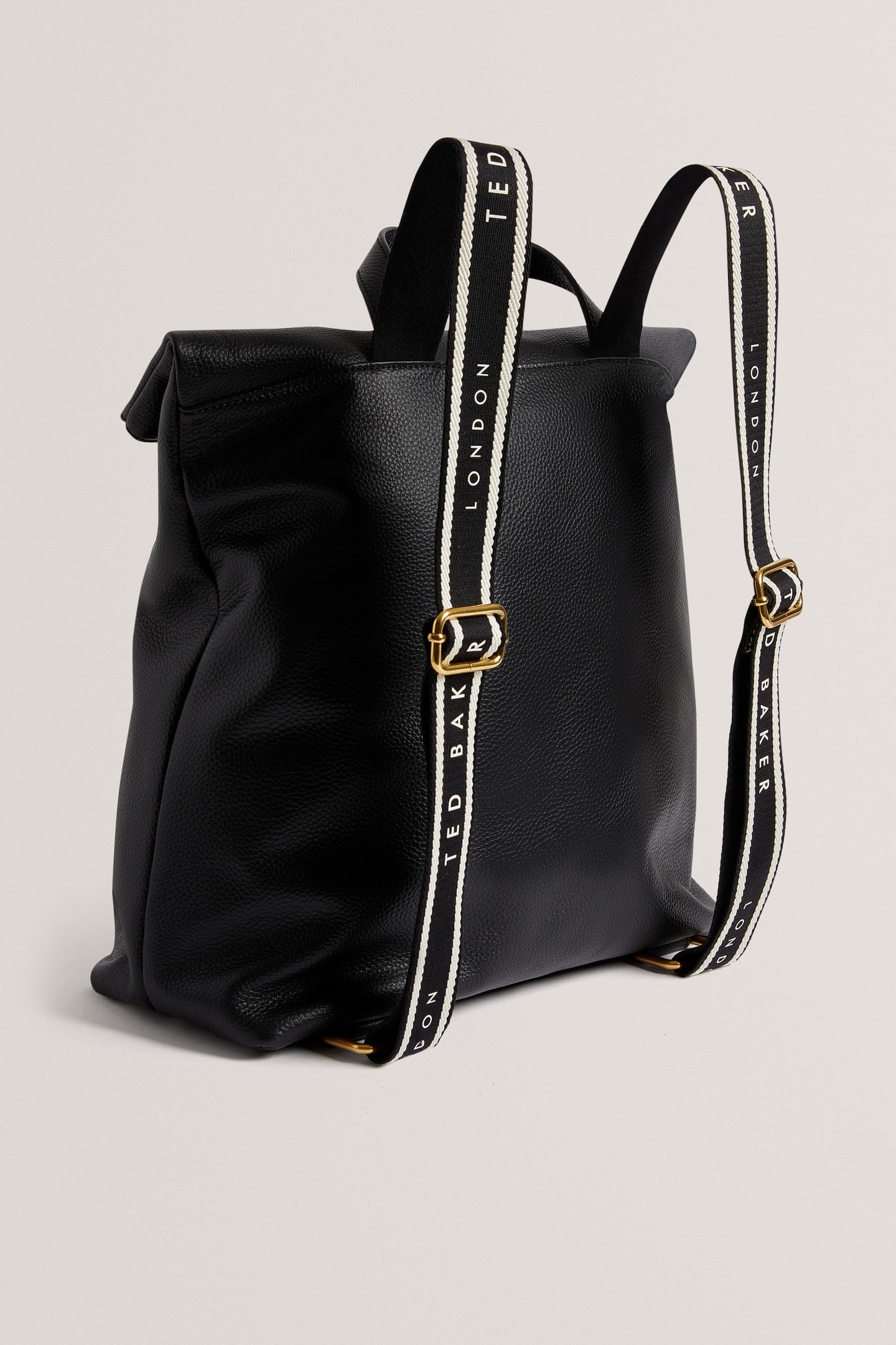 PEBBLED LEATHER FOLD OVER BACKPACK BLACK 2
