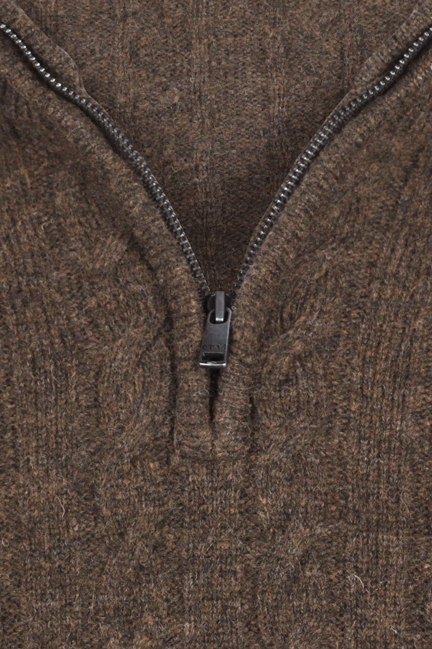 CABLE ZIP MOCK SWEATER CHOCOLATE BROWN 3