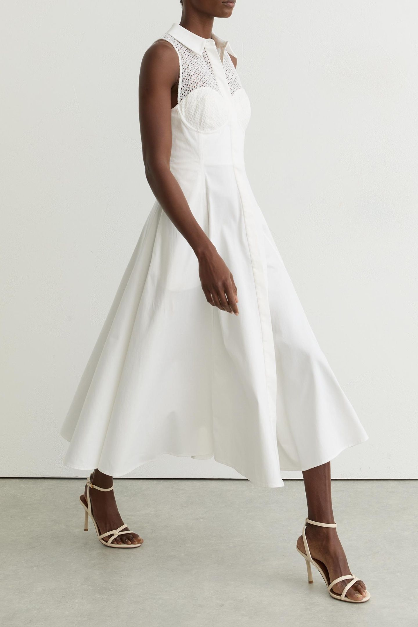LACE DETAIL SLEEVELESS MIDI DRESS IVORY 3
