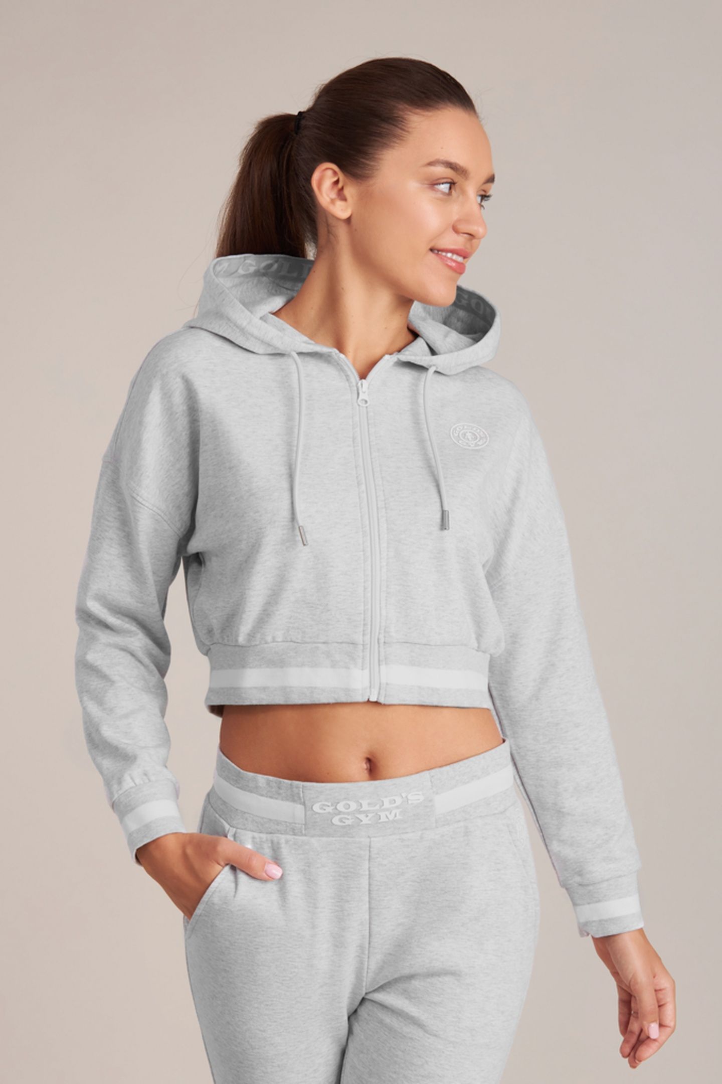LADIES CROPPED HOODIE GREY 2