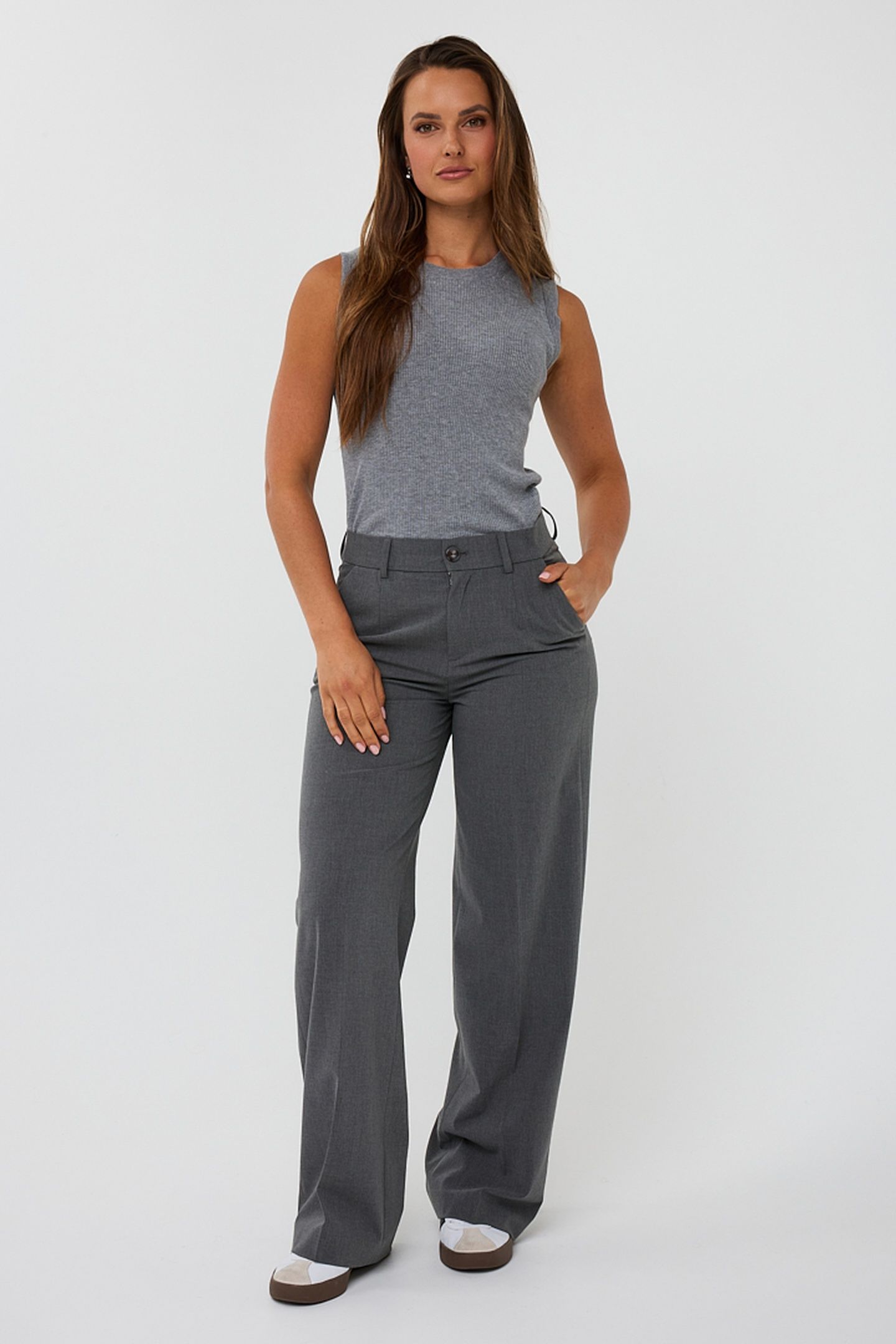 TROUSERS WIDE LEG ELASTIC MELANGE GREY MELANGE 3