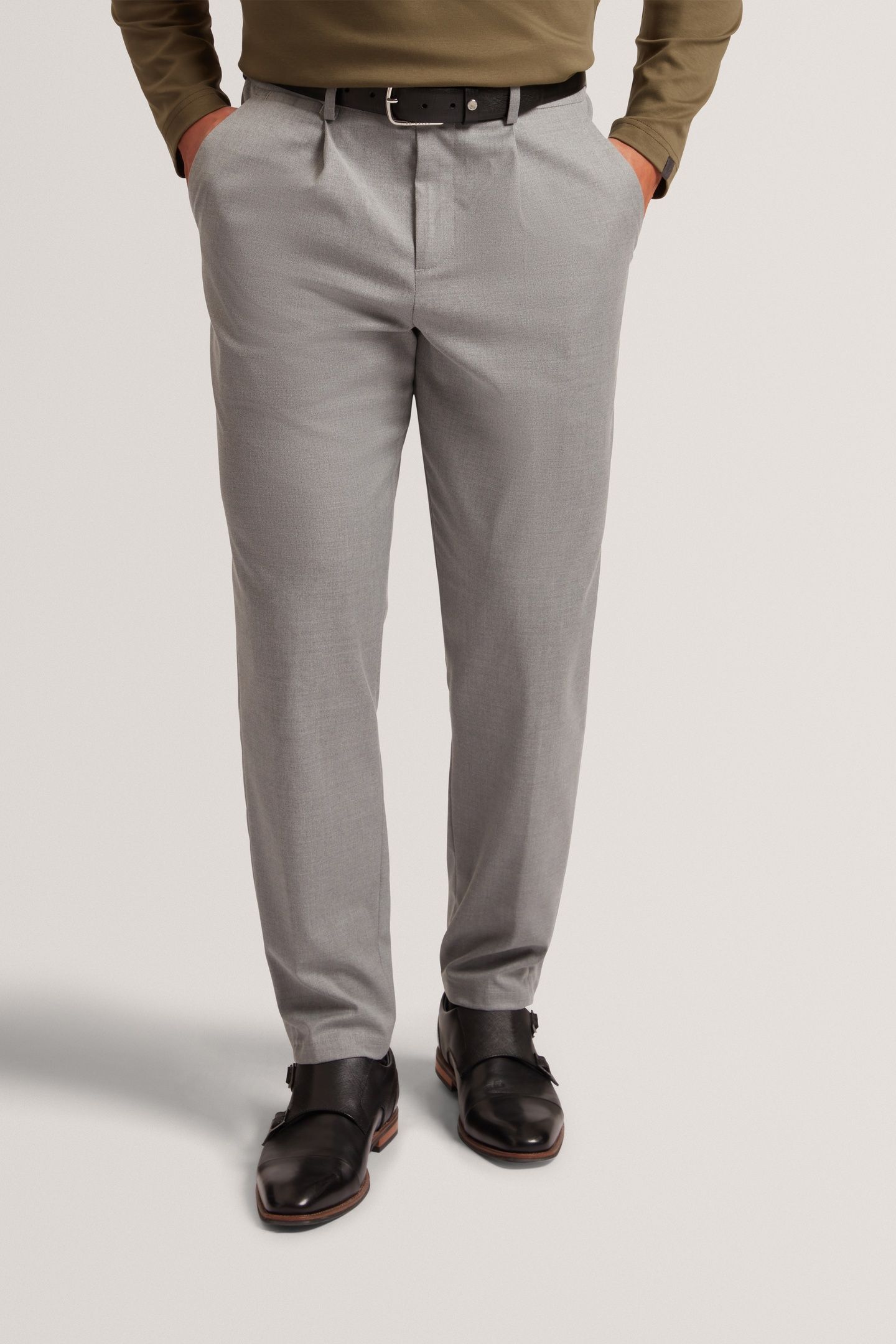 TAPERED FIT WOOL BLEND TROUSER GREY 1