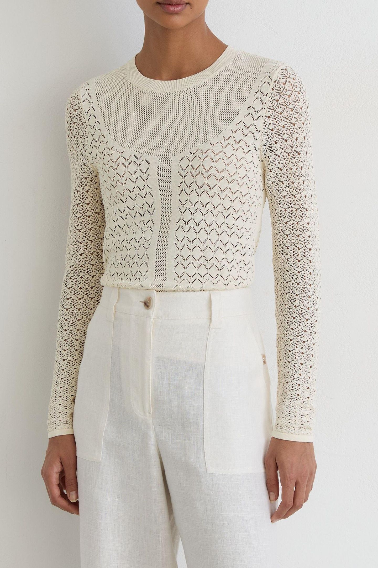 STITCH INTEREST KNITTED TOP IVORY 1