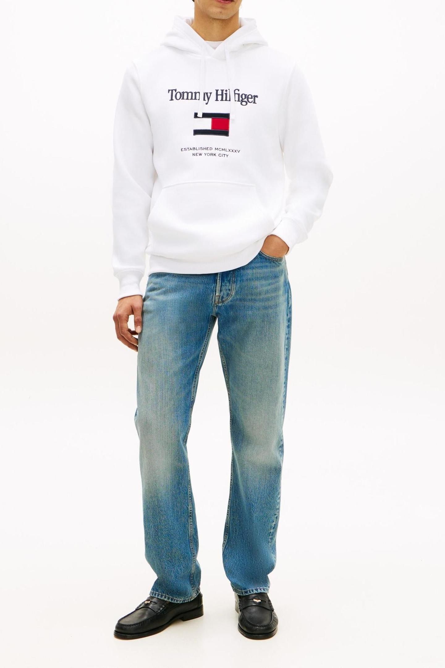 TOMMY EMBRO FLAG HOODIE WHITE 1