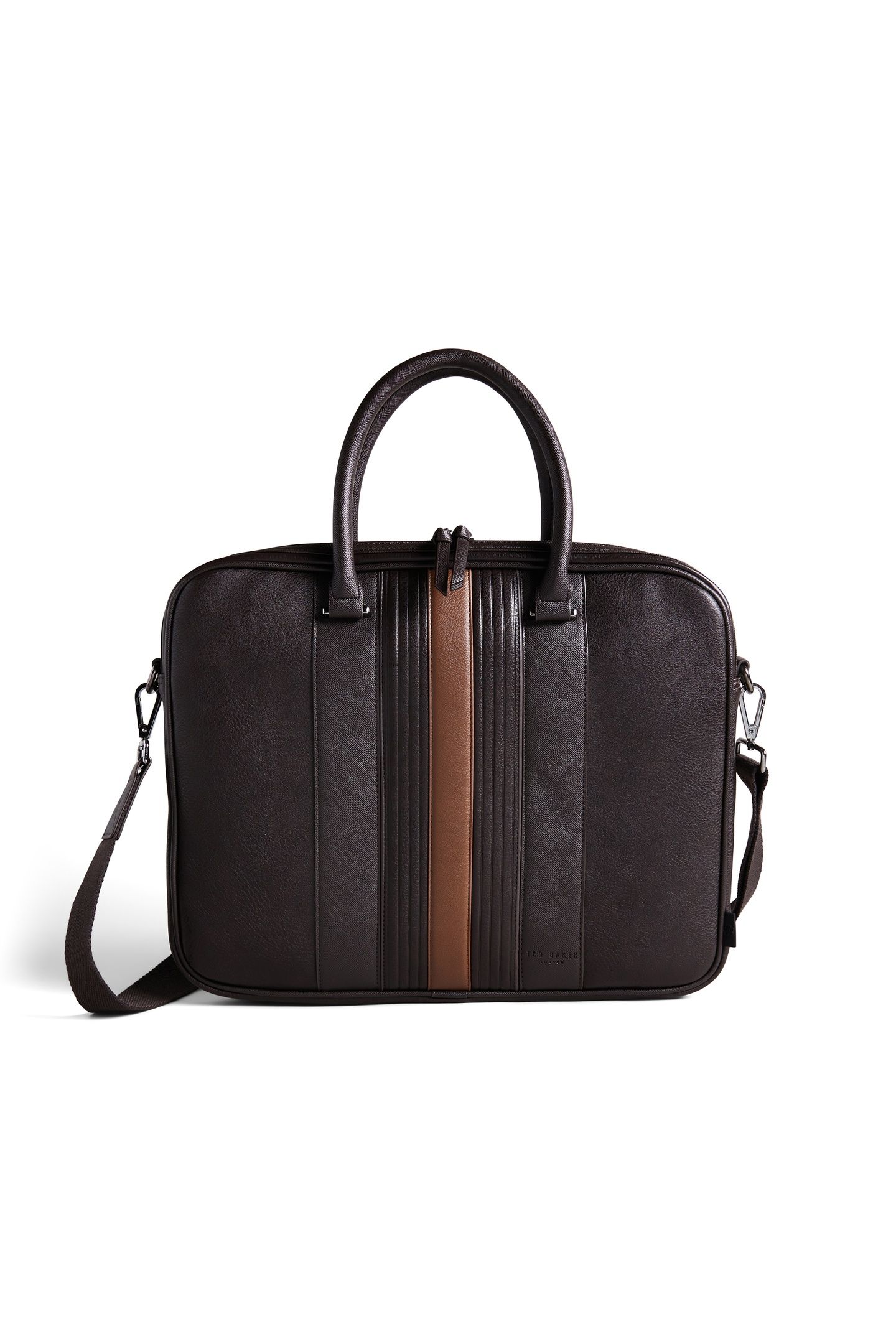 NEVVER STRIPED PU DOCUMENT BAG BROWN 2