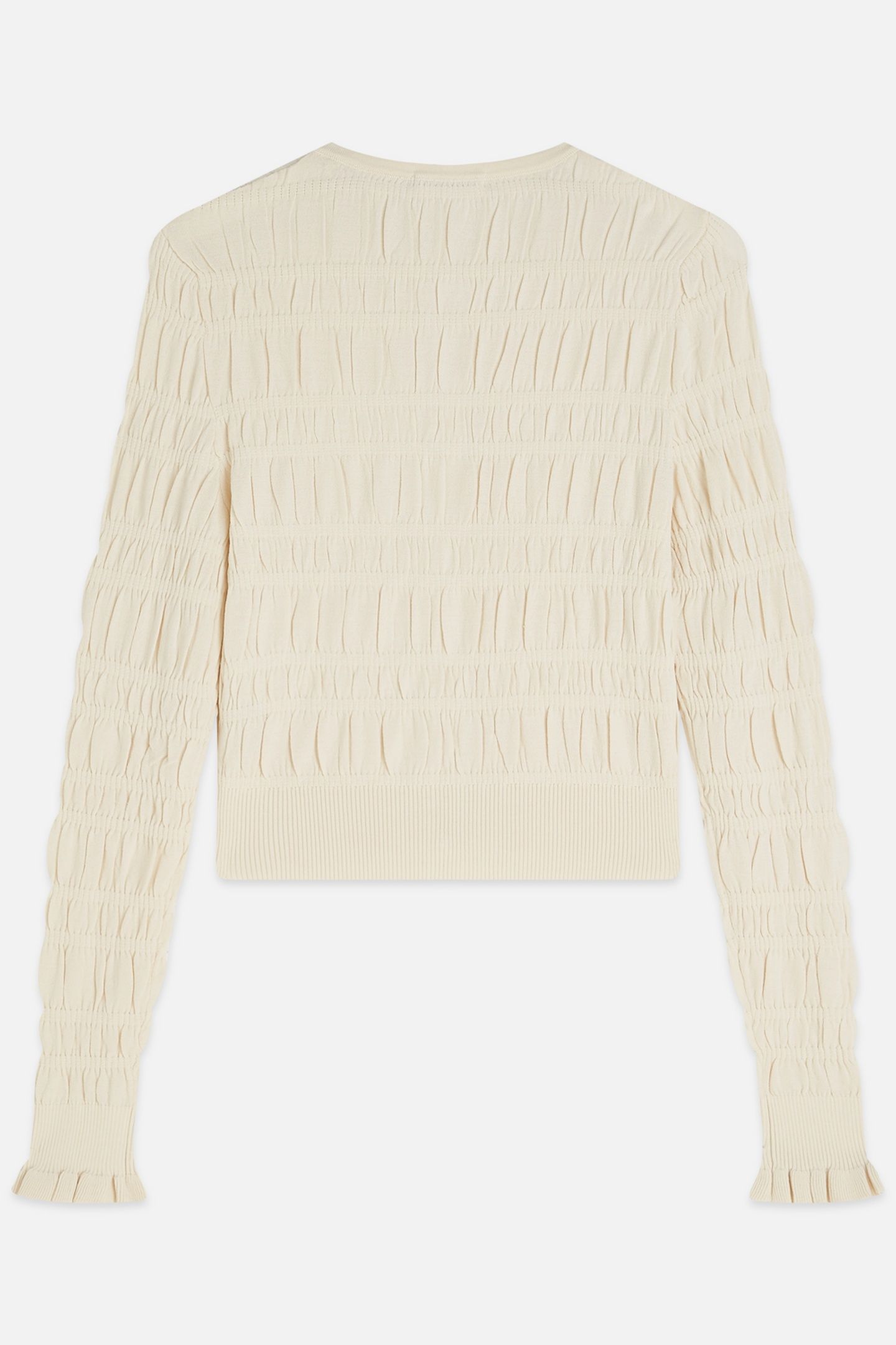 SMOCK STITCH CREW NECK CARDIGAN EGGNOG 2