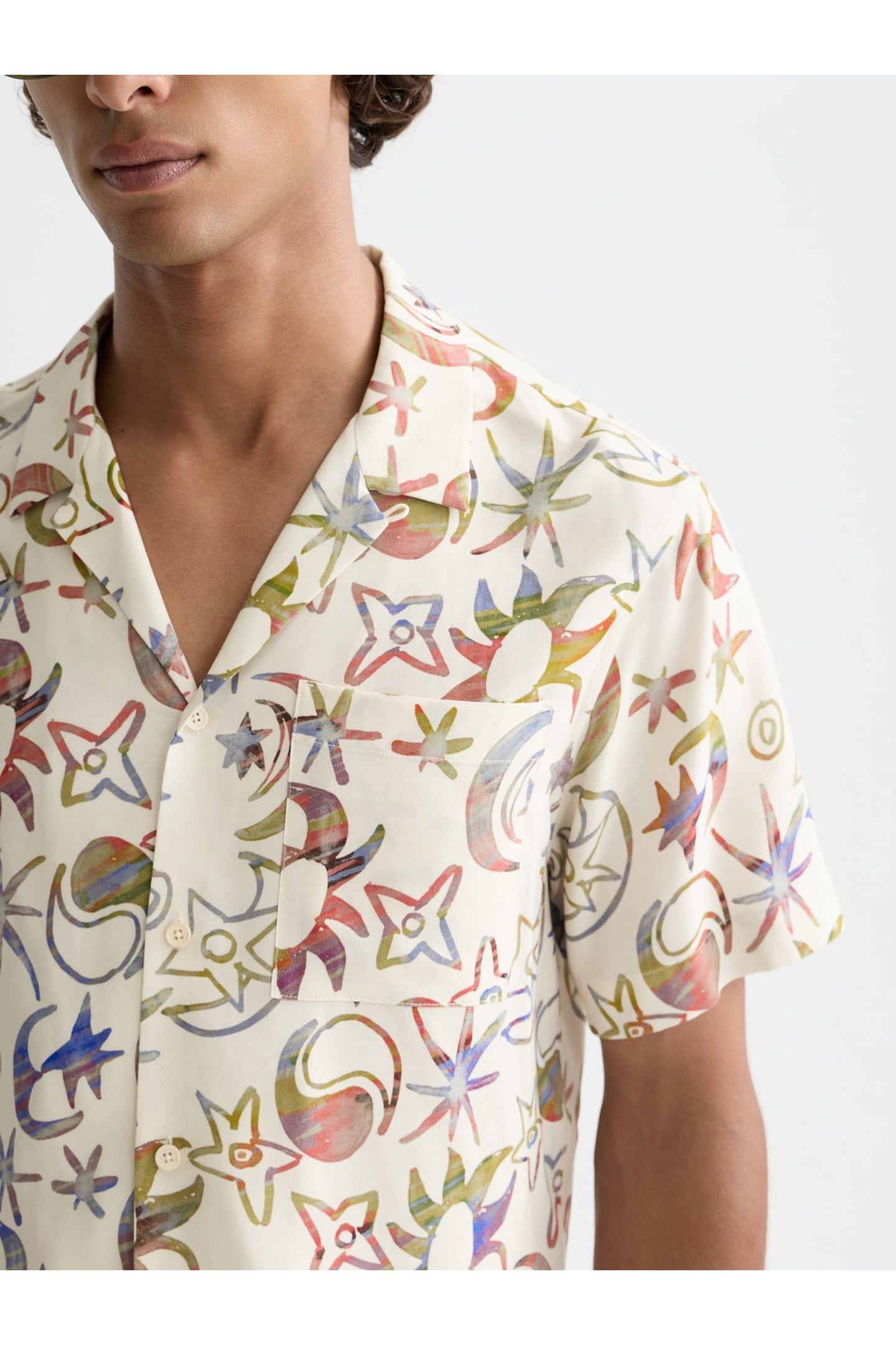 PRINTED VISCOSE SHORT-SLEEVE SHIRT WHITE TRADITIONAL 6