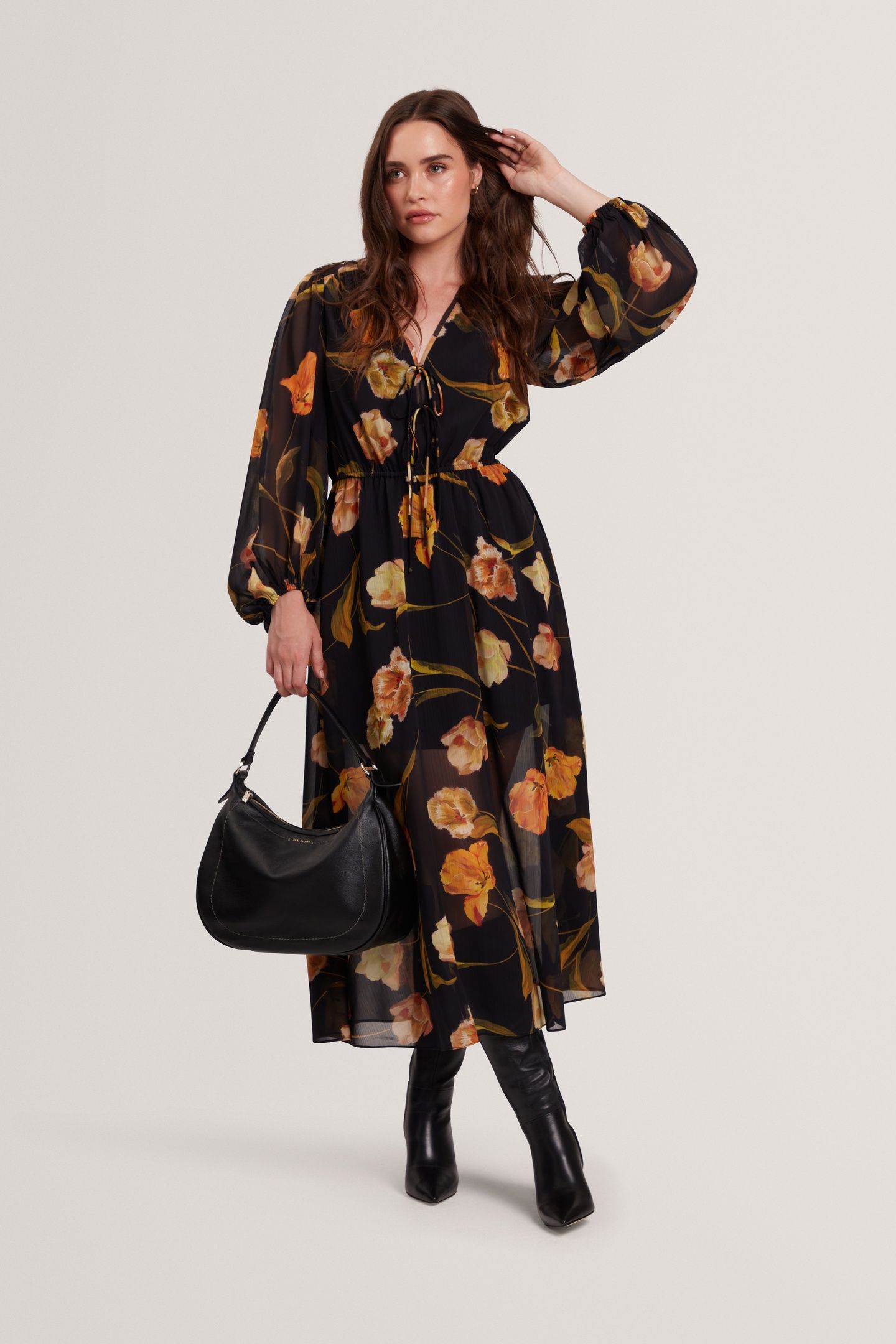 MESH TOP MIDI DRESS BLACK 1