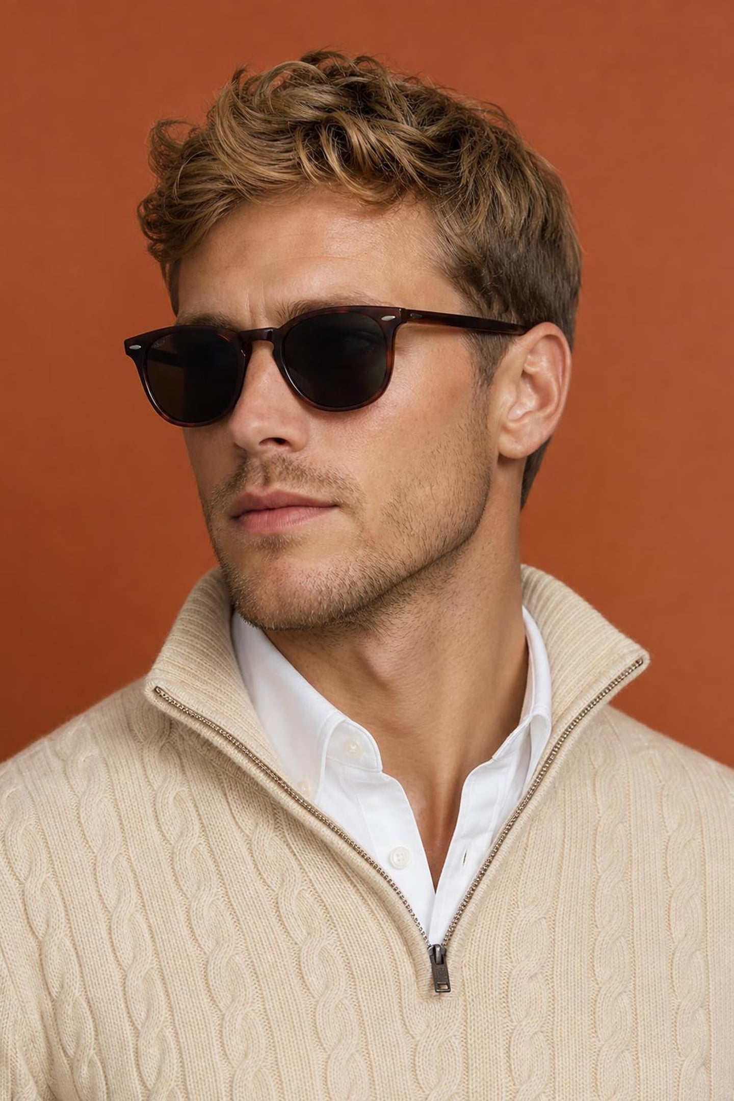 CABLE ZIP MOCK SWEATER STONE 5