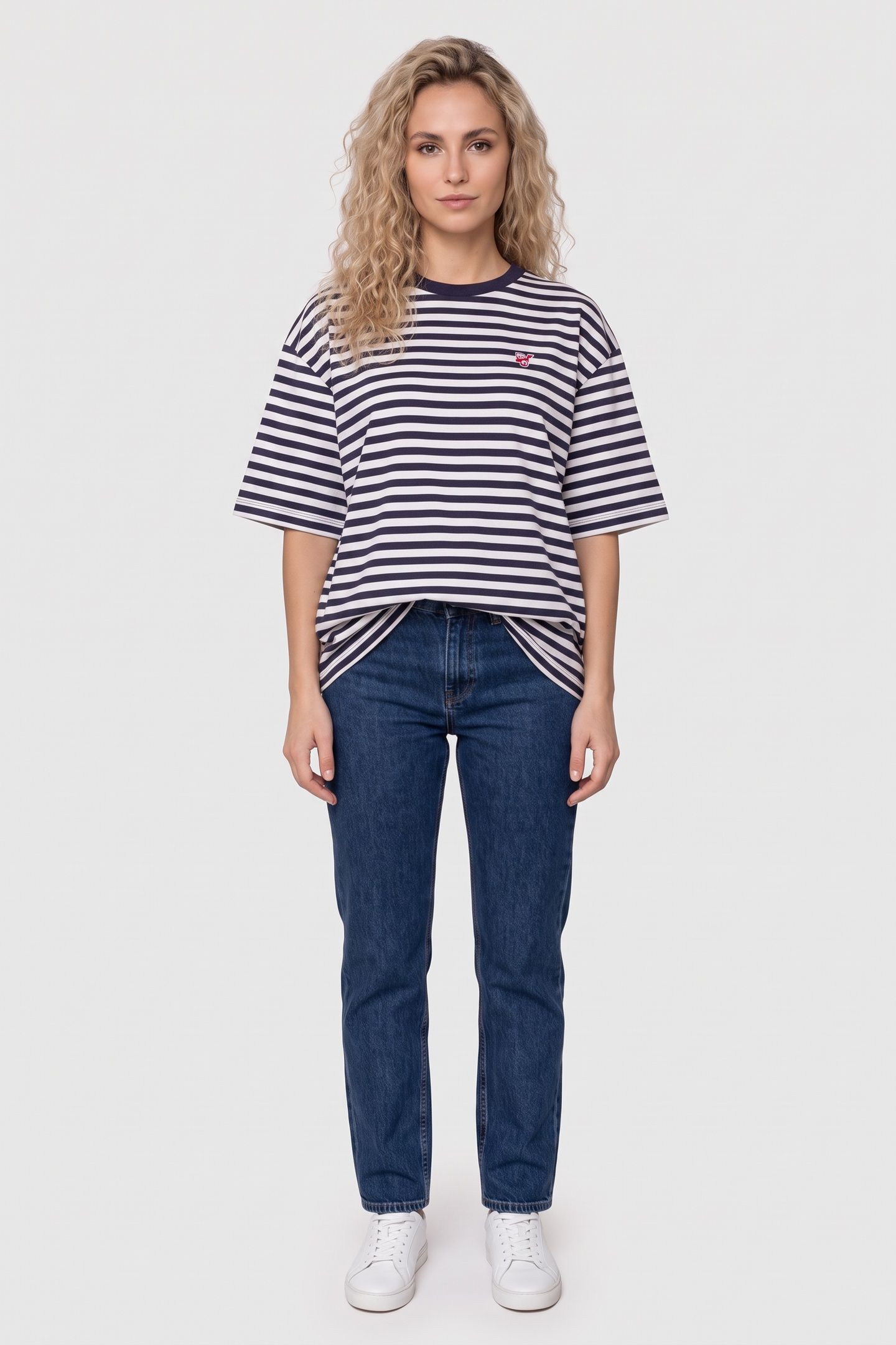 THE FREE SPIRIT PEACE BIRD STRIPED T-SHIRT NAVY/WHITE 1