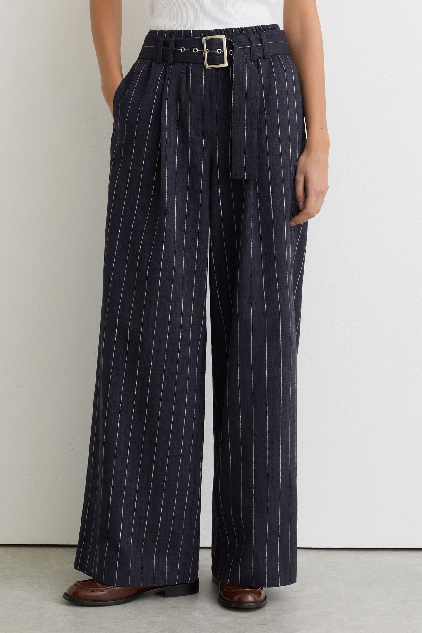 STRIPE WIDE LEG TROUSER NAVY 2