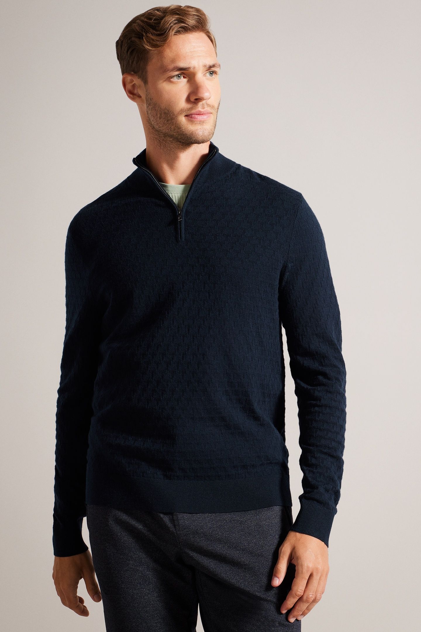KURNLE LS T STITCH KNITTED HALF ZIP NAVY 1