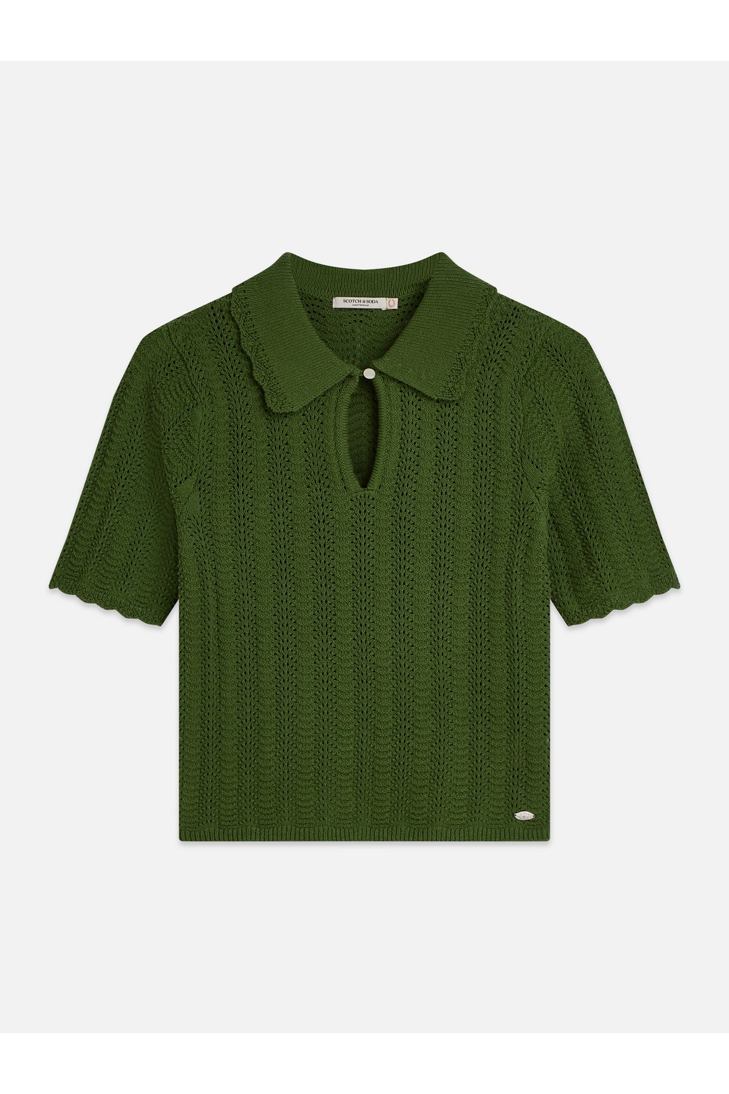 POINTELLE COLLARED KNITTED TEE GARDEN GREEN 1