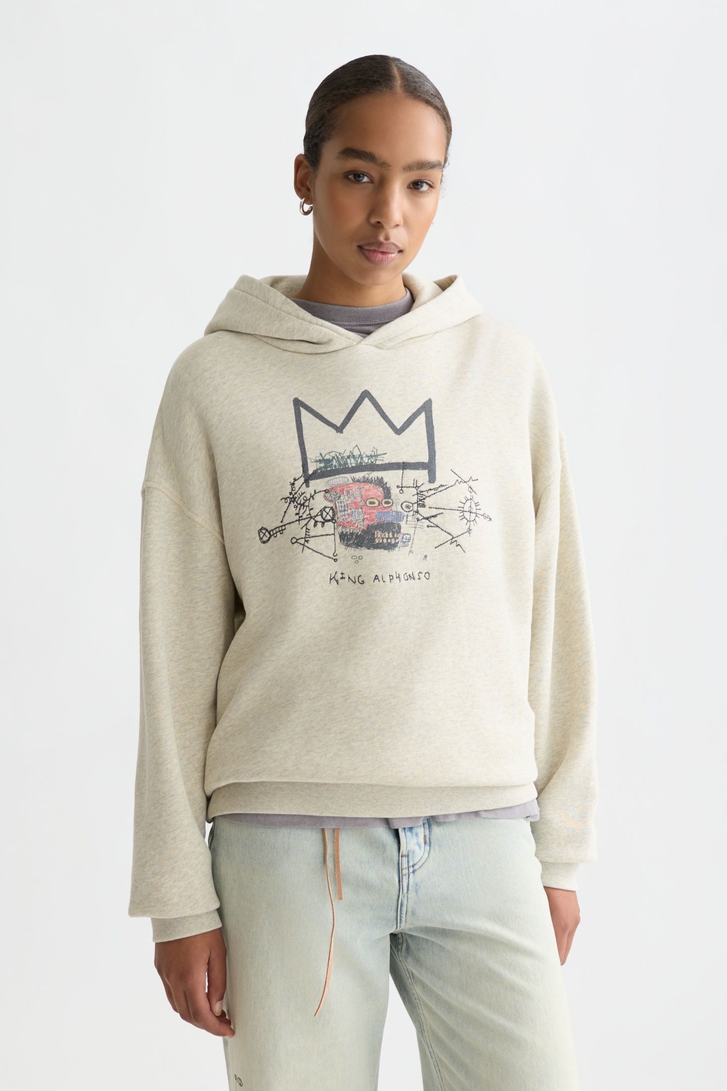 BASQUIAT WASHED ARTWORK HOODIE OATMEAL MELANGE 1