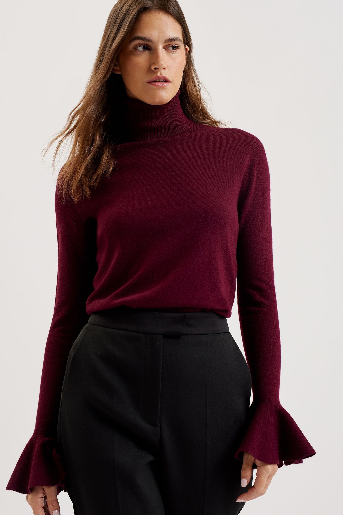 TAMSENN ROLL NECK FLUTED SLEEVE SWEATER RED 1