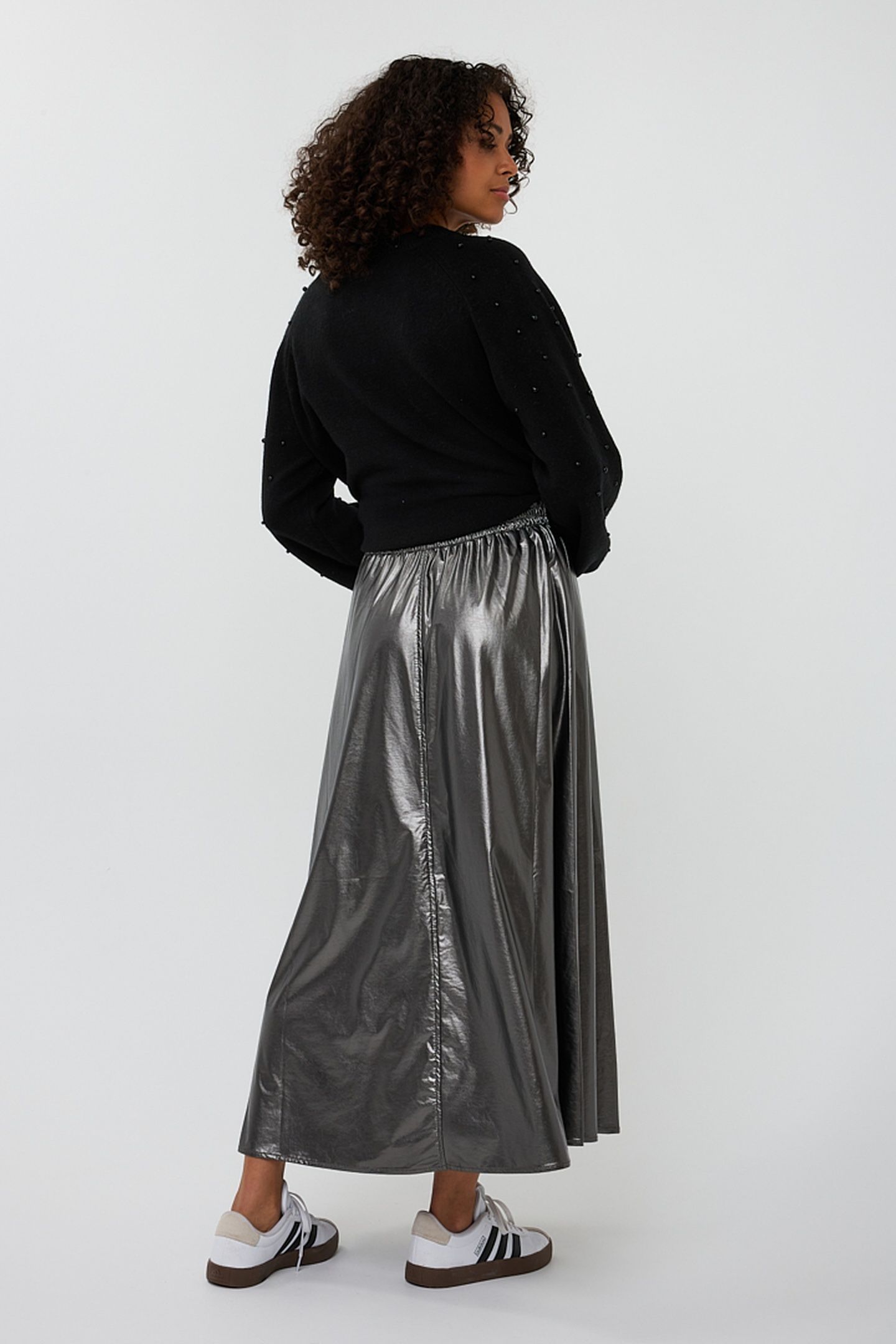 SKIRT LONG METALLIC PU GREY 3