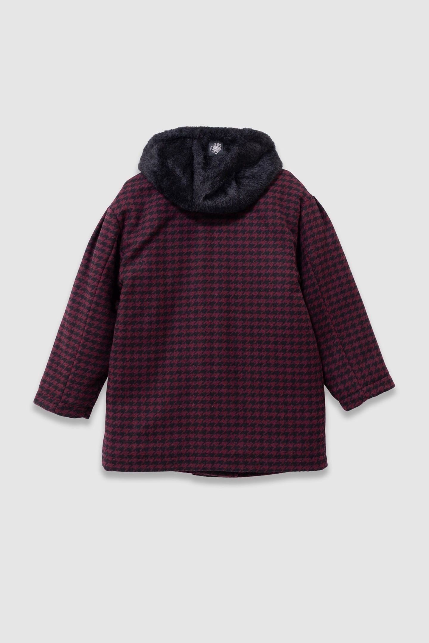 GIRLS’ BLACK CHECK COAT WITH HOODED FACING 4