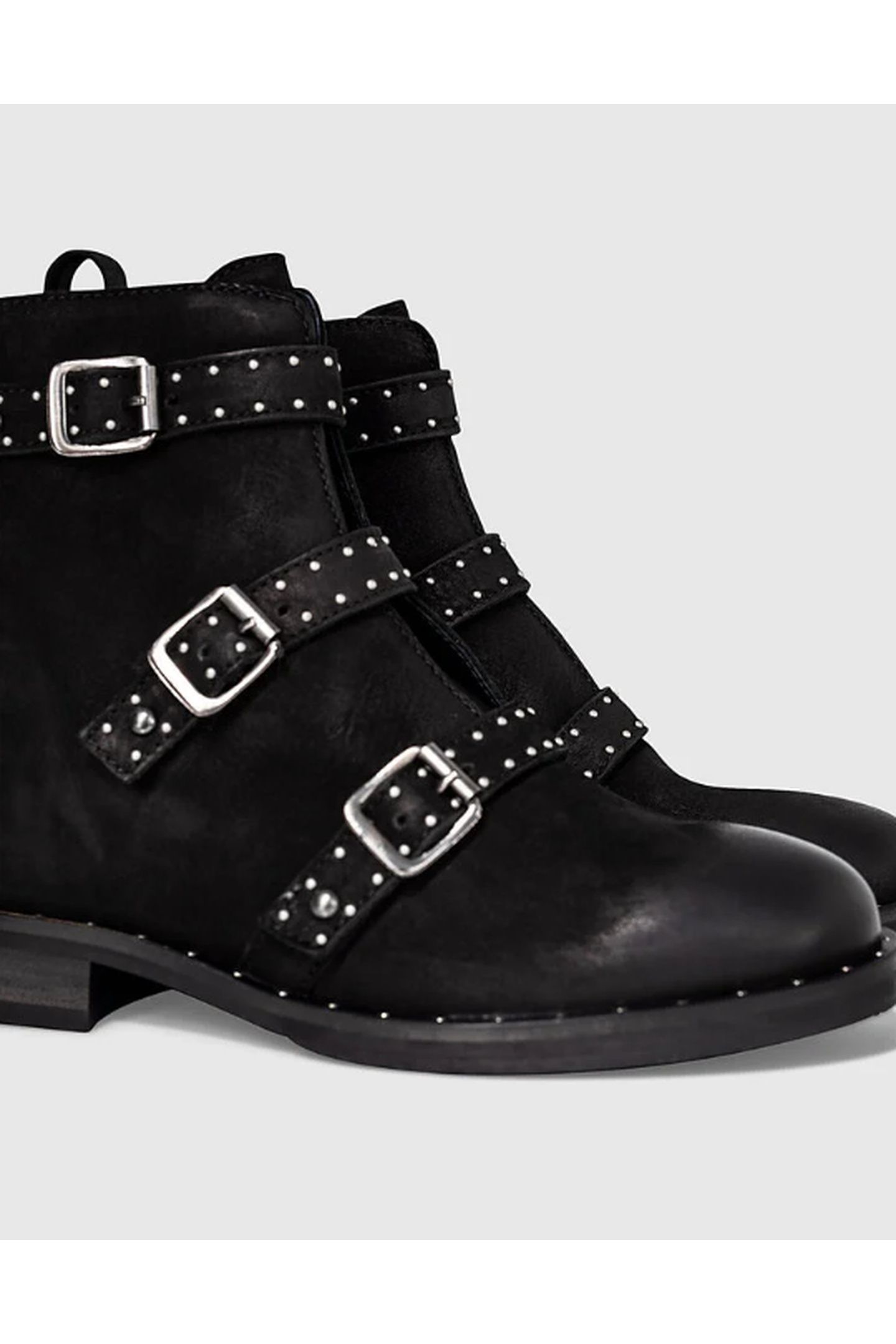 GIRLS’ BLACK BUCKLE AND STUDS LEATHER COMBAT BOOTS 4