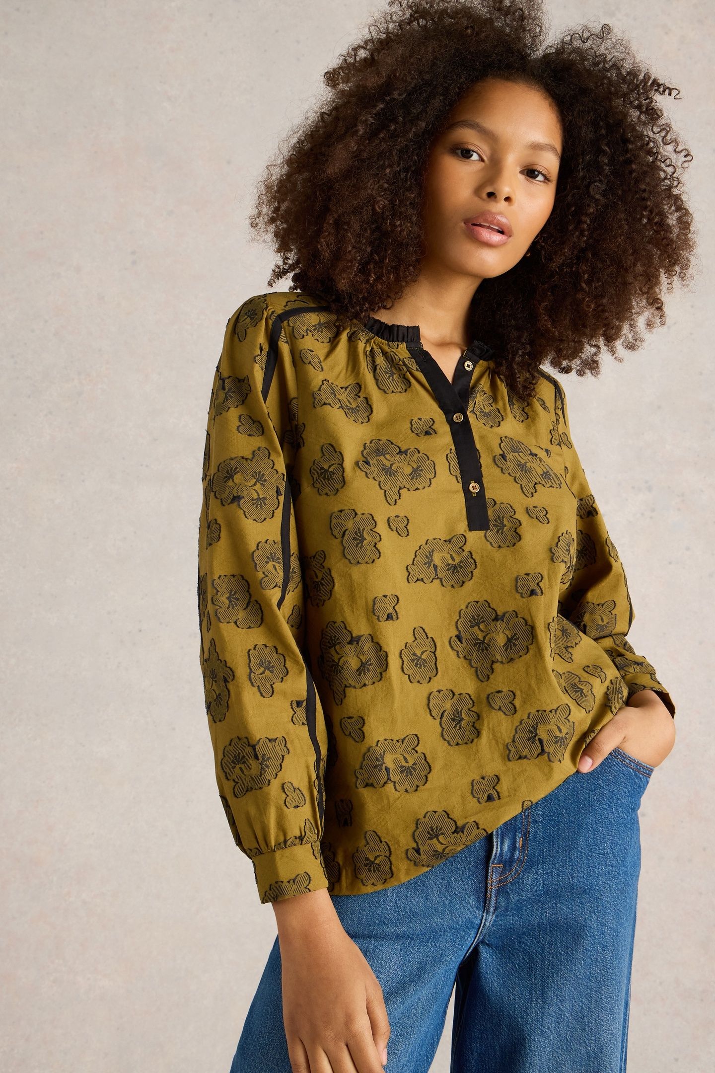 FAWN JACQUARD TOP GREEN MLT 2