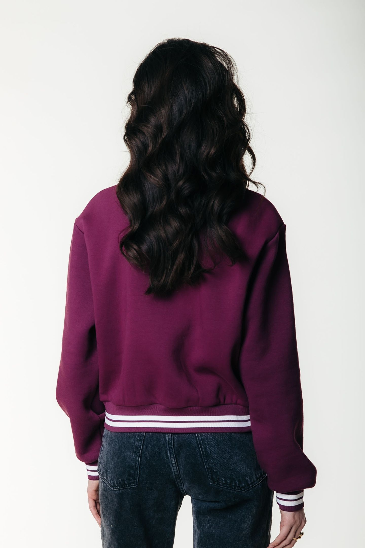 UNI STRIPED CUFF ZIP SWEAT MERLOT RED 3