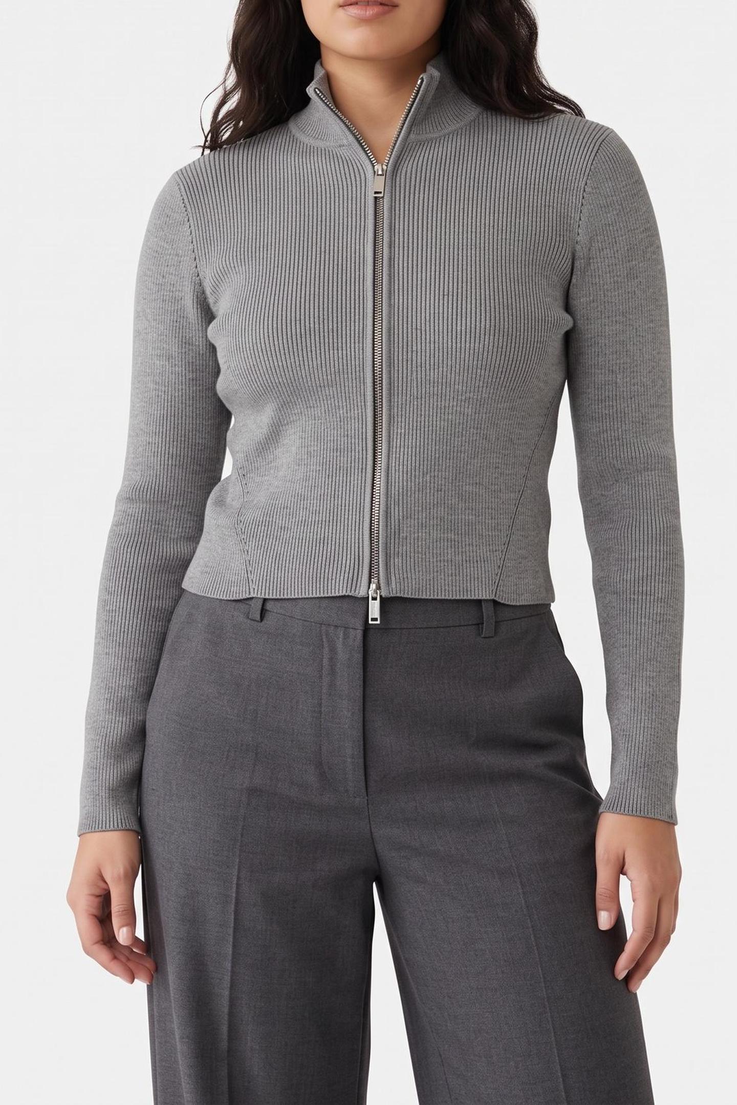 SNOWY PLAITED LONG SLEEVE GREY HEATHER 1