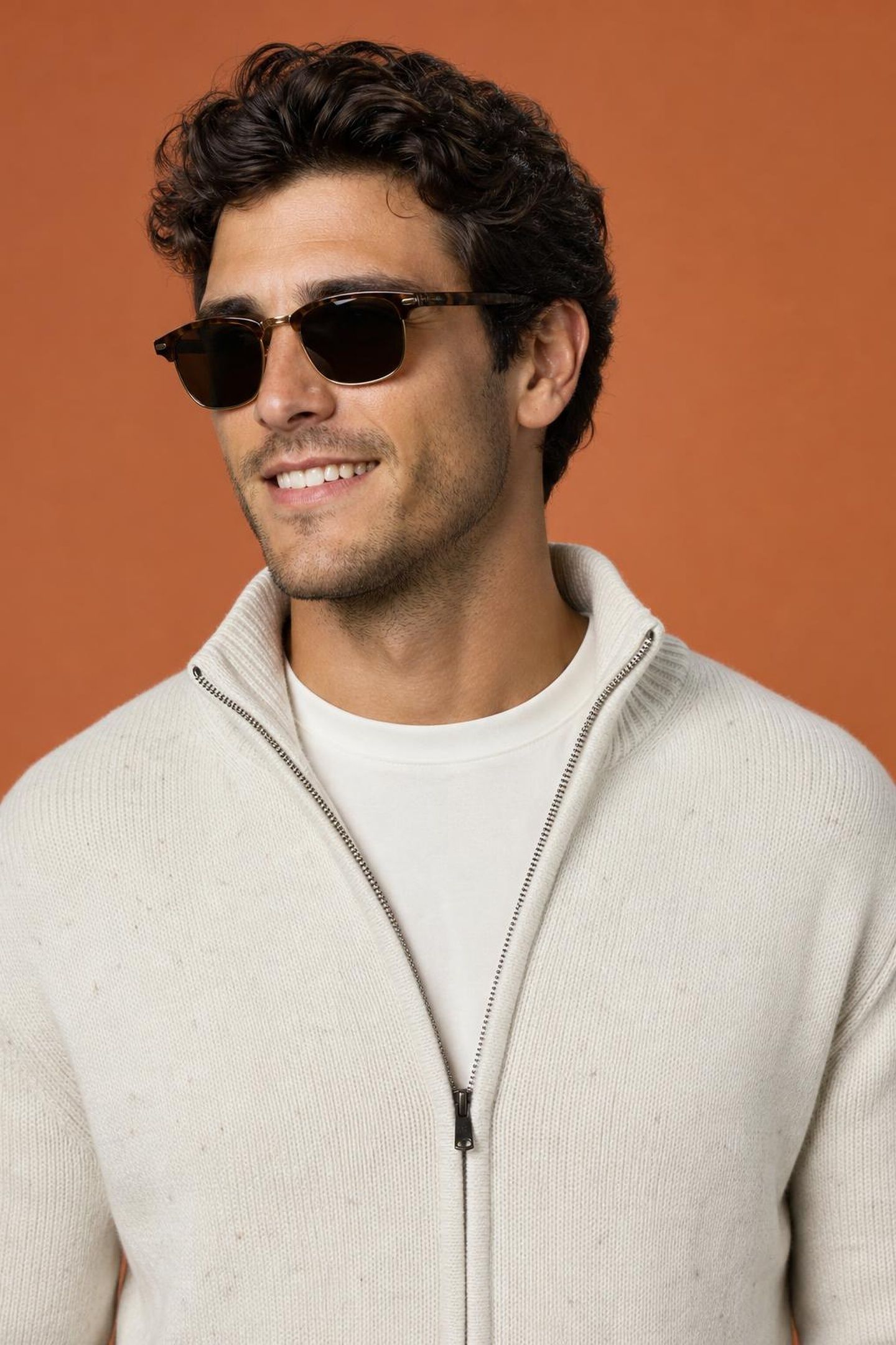 ZIP THRU FISHERMANS CARDIGAN STONE 3