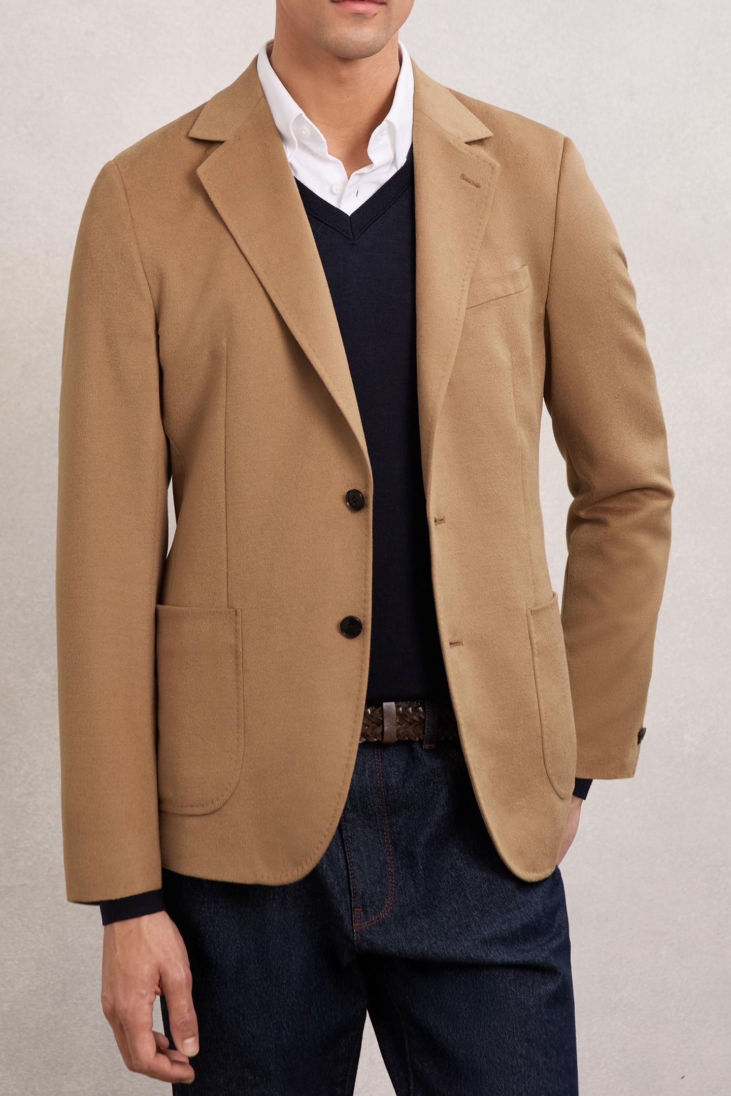SB 2B NOTCH GILET INSERT WOOL BLAZER CAMEL BROWN 1