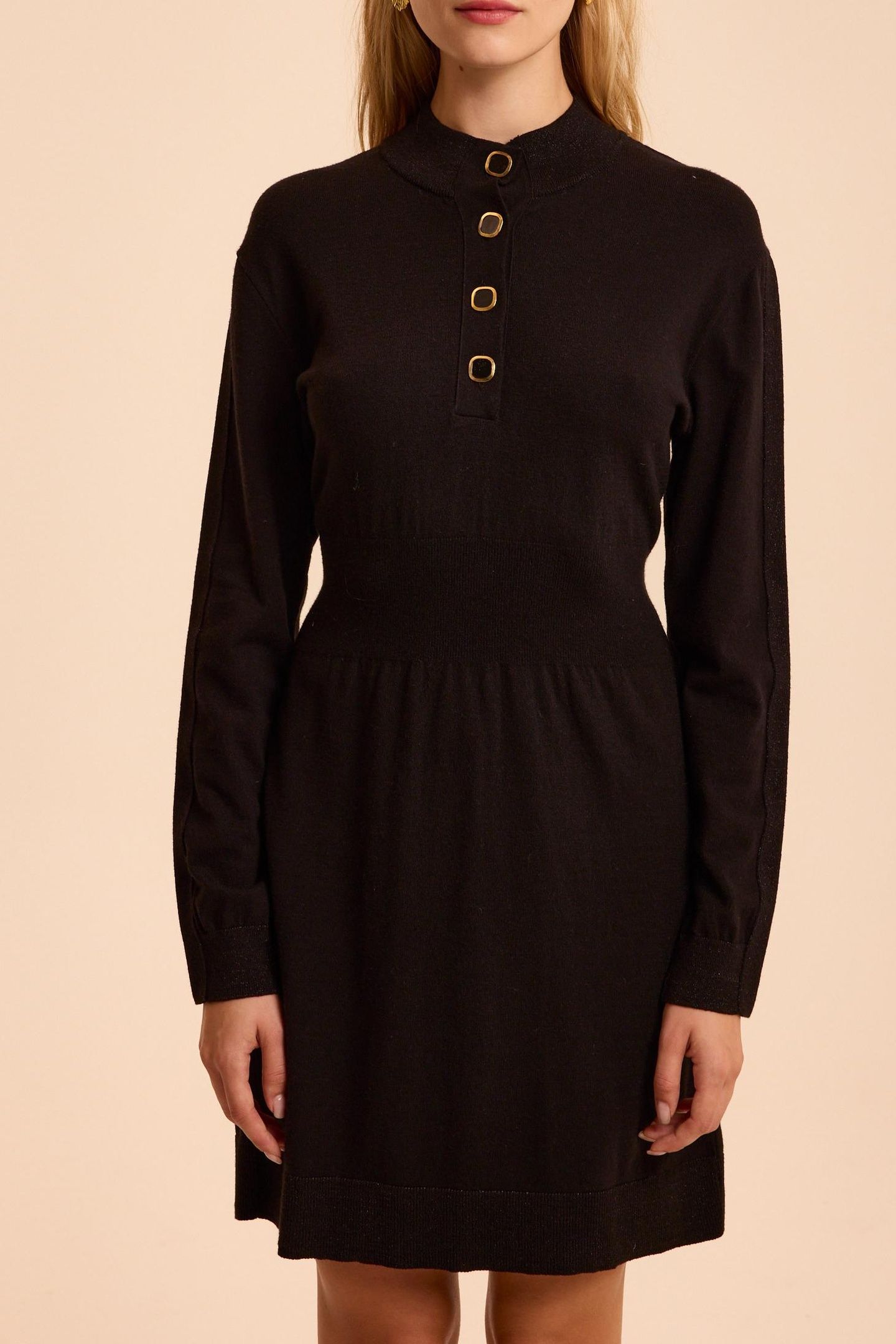 BLACK KNIT LONG-SLEEVED DRESS WITH LUREX DETAILS 1