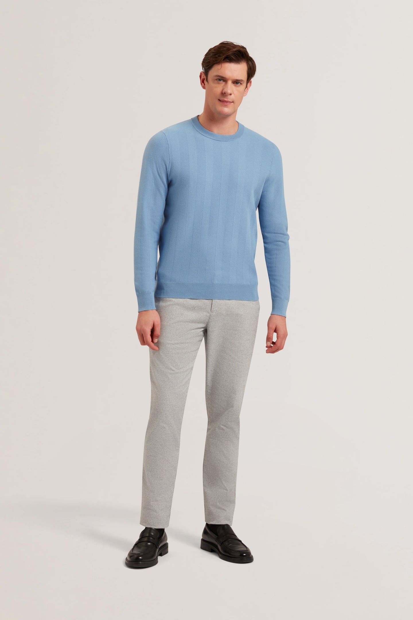 JAMALS LS HERRINGBONE STITCH CREW NECK BLUE 1