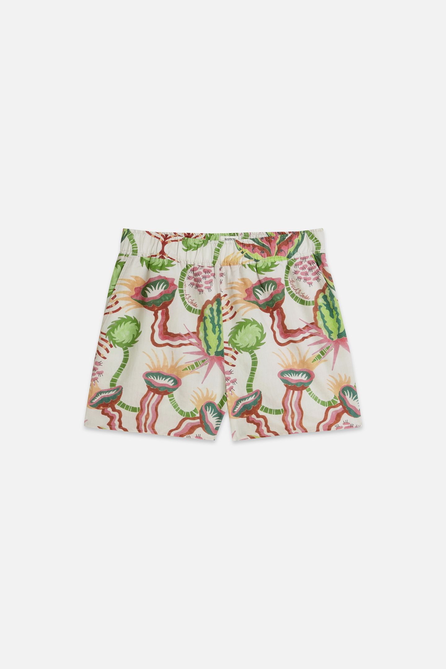 COTTON-LINEN ELASTIC WAIST SHORTS DESERT FLORAL CANYON CLAY 4