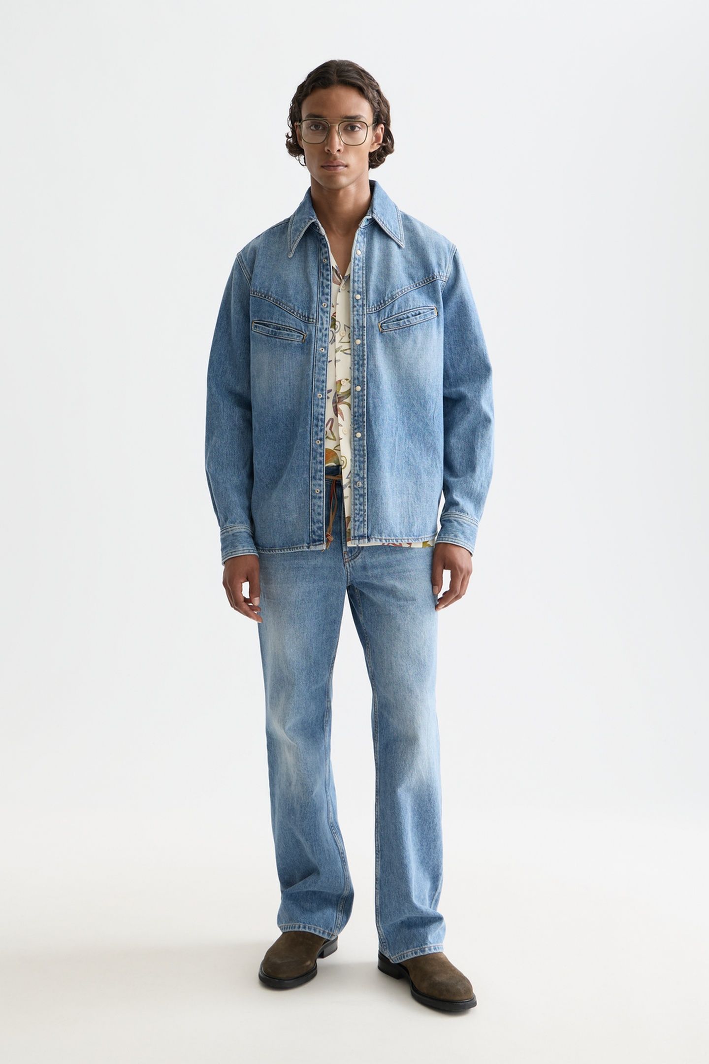 WASHED DENIM SHIRT WITH WESTERN DETAILS NAVY 3