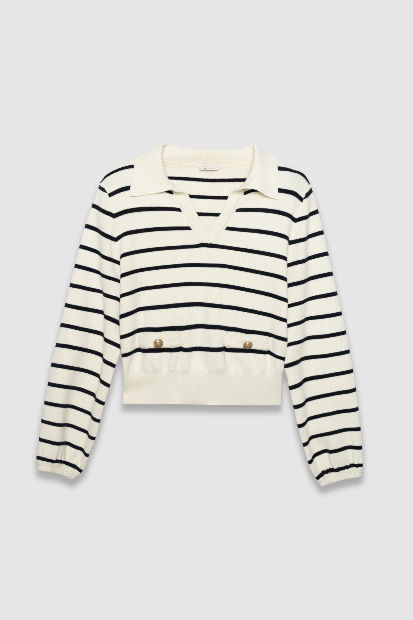 WHITE KNIT SAILOR-STRIPE SWEATER, POLO SHIRT NECK 3