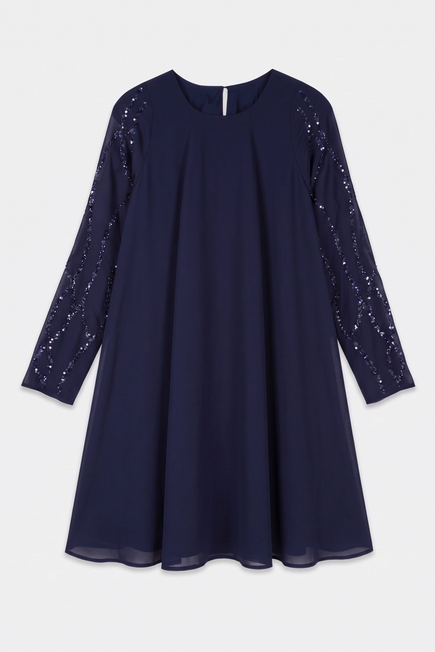 RAFFY - NAVY DRESS WITH EMBROIDERED SEQUIN SLEEVES 3