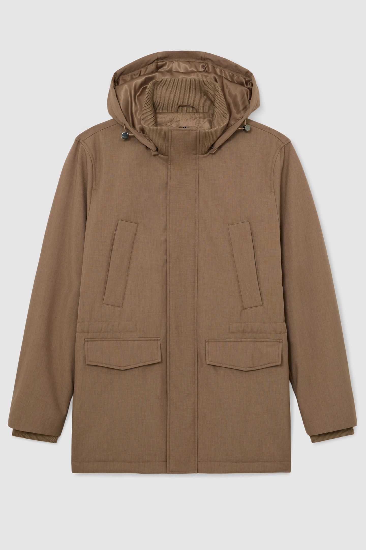 HOODED ZIP THROUGH PADDED COAT LIGHT BROWN 3