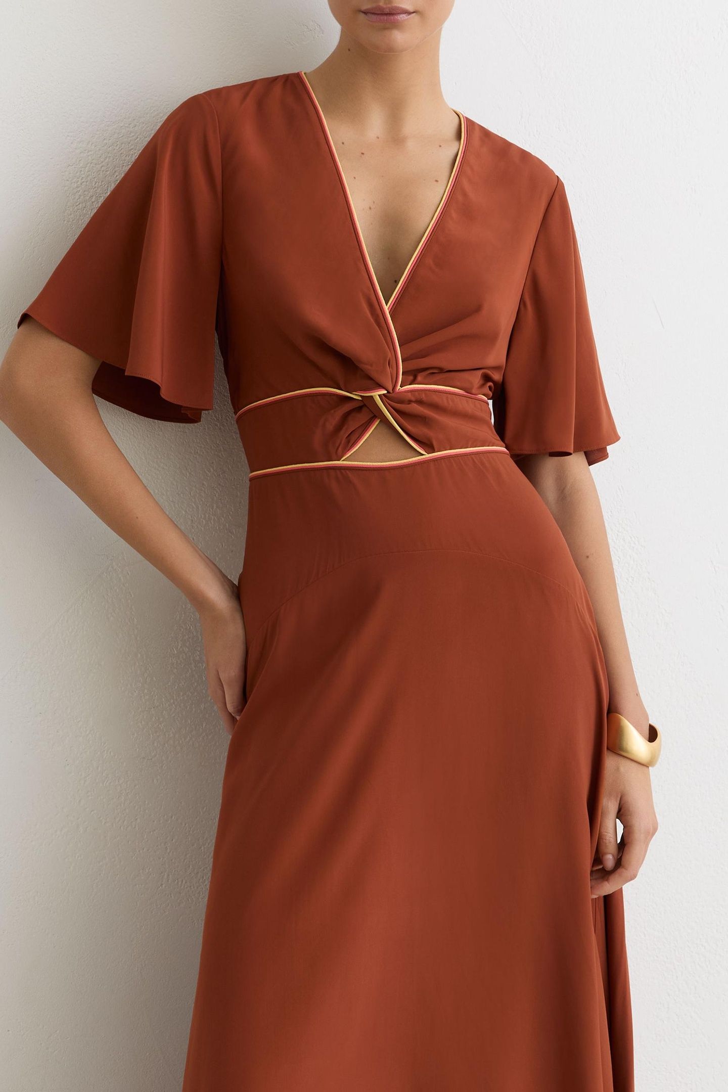 CUT OUT DETAIL MIDI DRESS RUST ORANGE 5