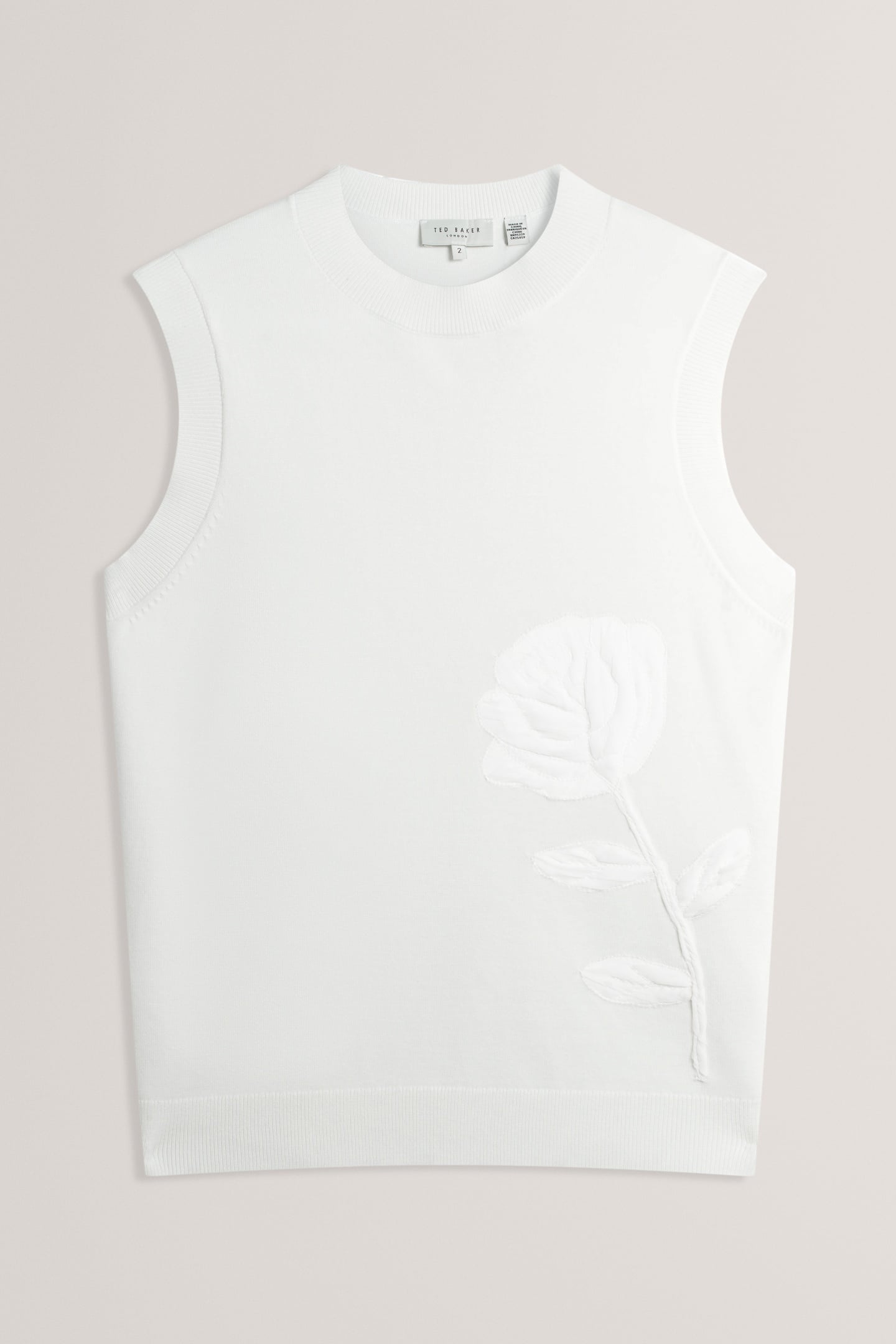 KNITTED ORGANZA APPLIQUE TANK IVORY 3