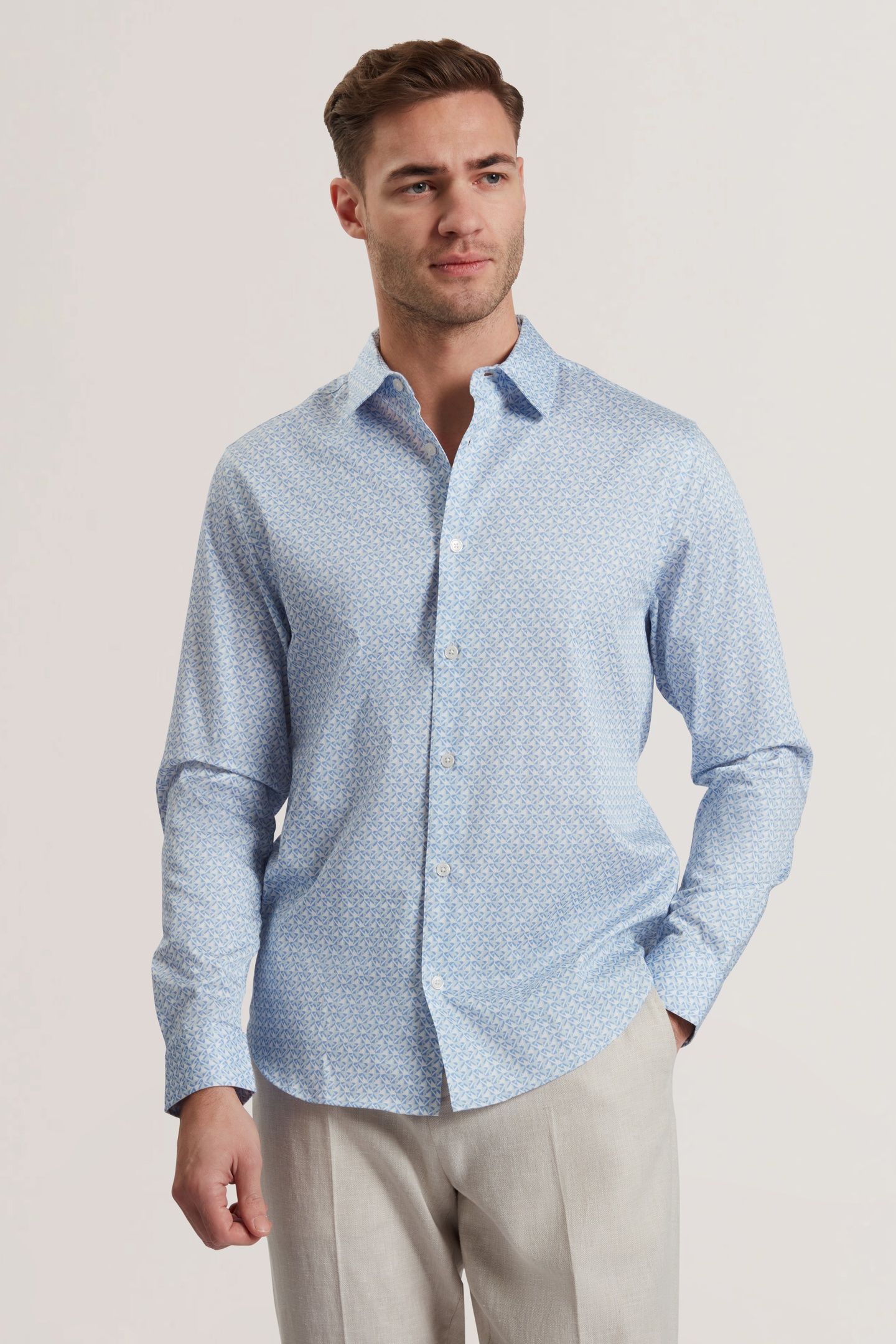 ALPHAIS LS REGULAR FIT GEO SHIRT MID-BLUE 1