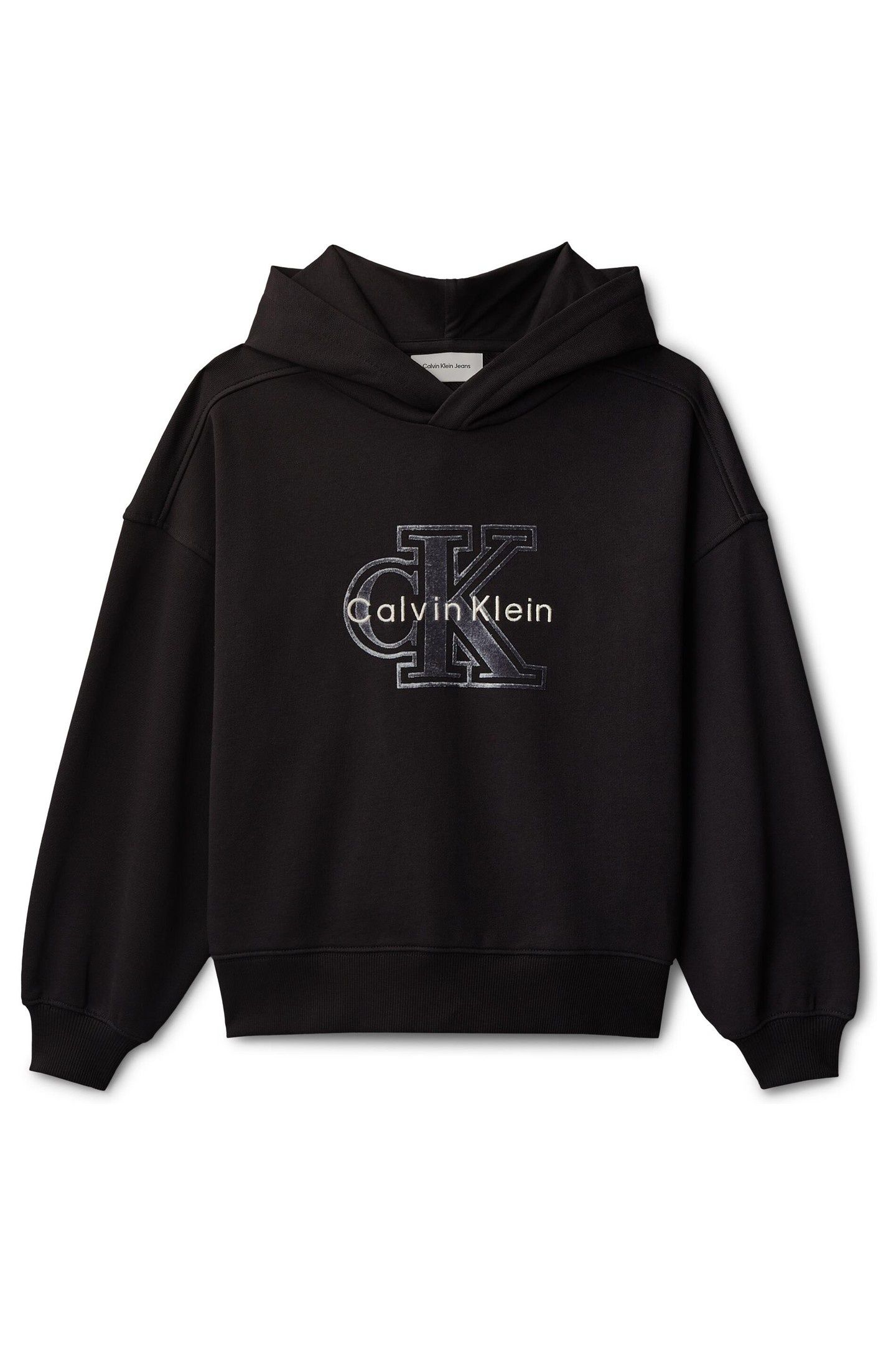 GIRLS VELVET MONOLOGO HOODIE BLACK 3